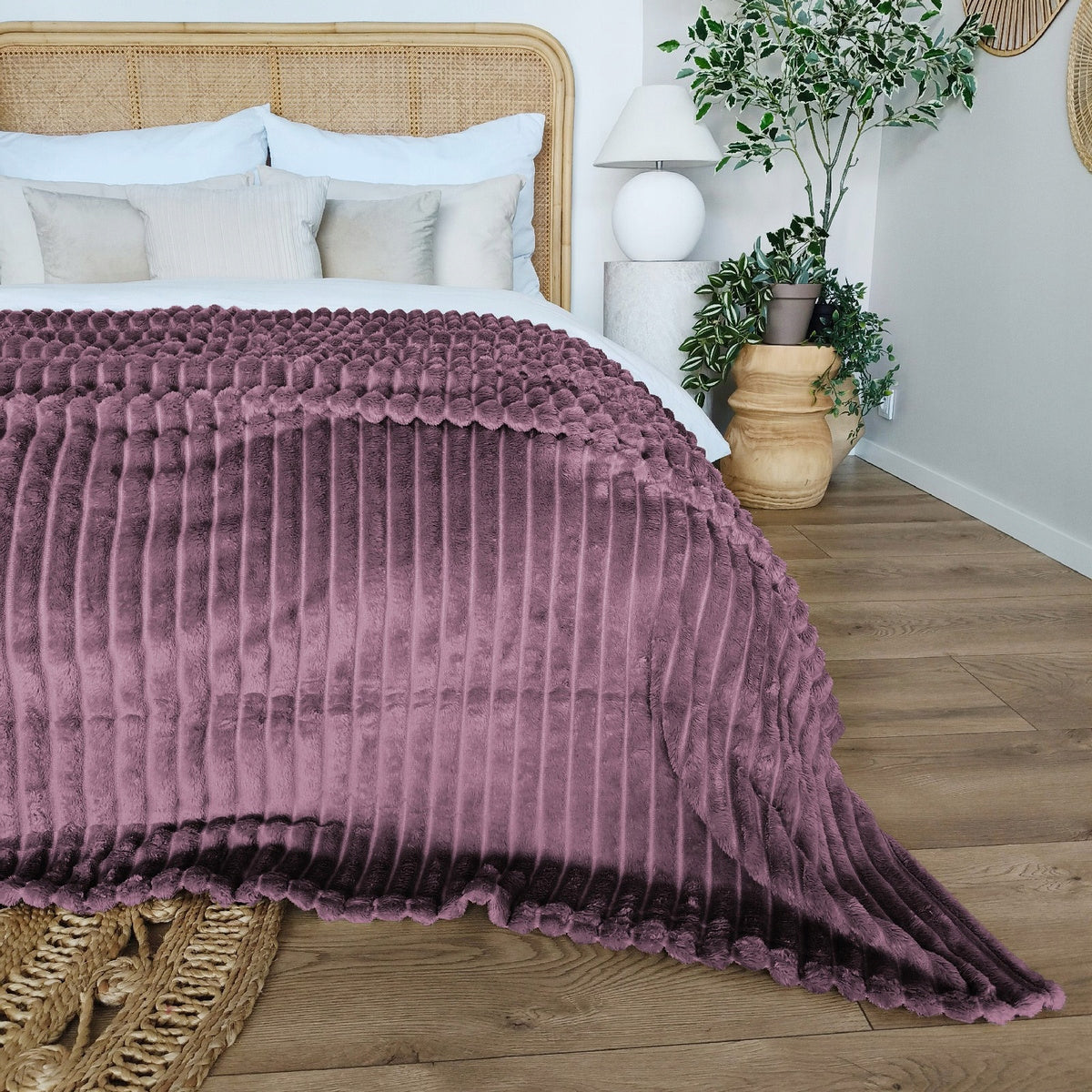 BLANKET bedspread with stripes embossed cap for sofa 200x220 PURPLE NUVIO Packaging status original