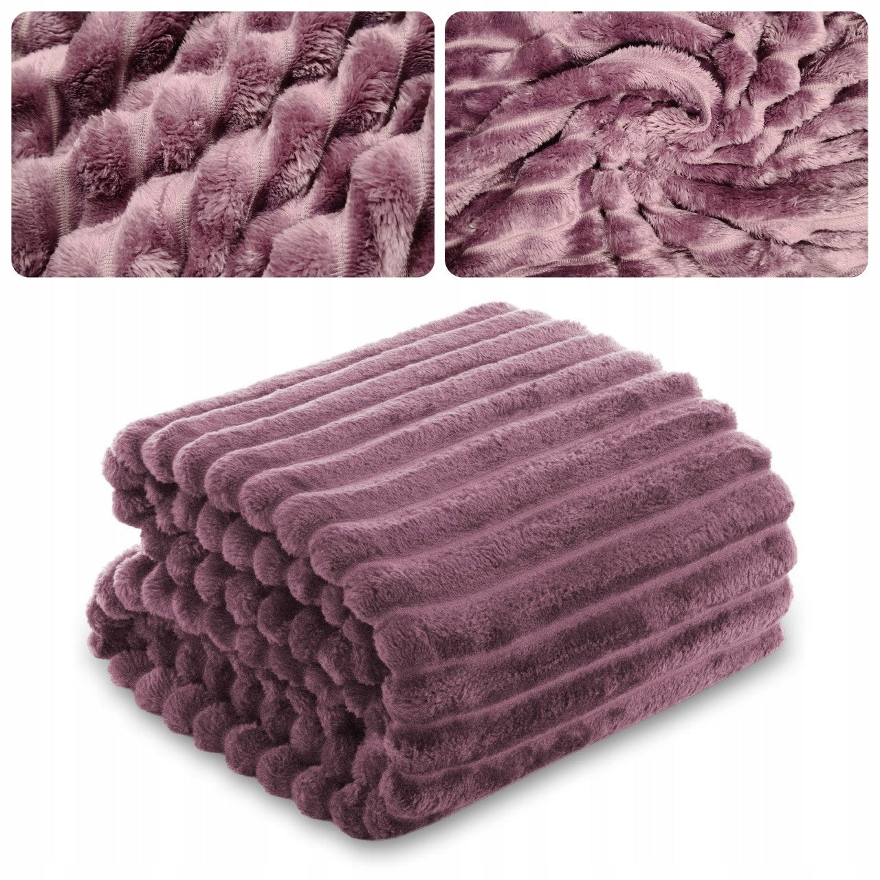 BLANKET bedspread with stripes embossed cap for sofa 200x220 PURPLE NUVIO