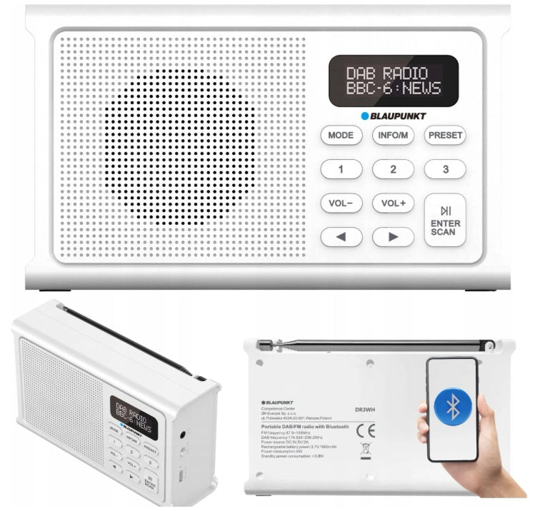 BLAUPUNKT PORTABLE RADIO DAB+FM BLUETOOTH BATTERY POWERED DR3WH