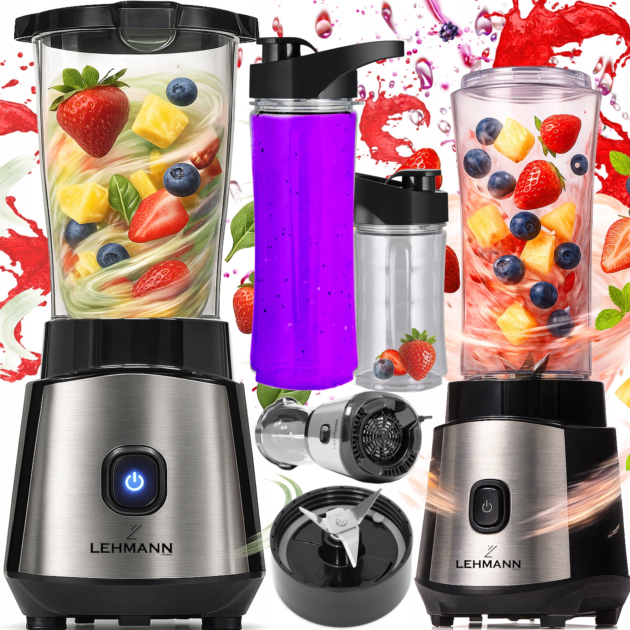 BLENDER CUP COCKTAIL MIXER SMOOTHIE STRONG STEEL 2 WATER BOTTLES INOX