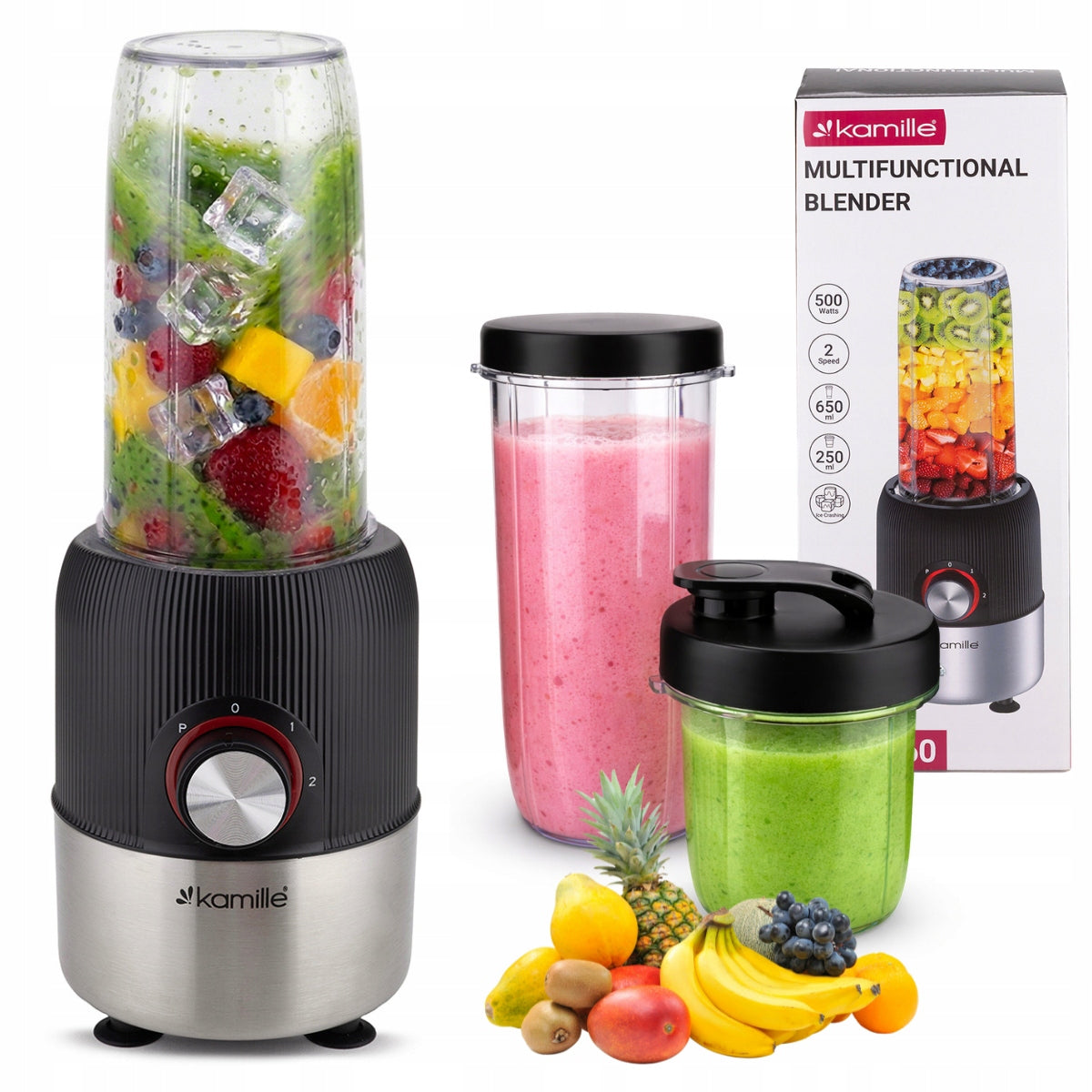 BLENDER CUP SHREDDER 2-in-1 500W 2 CUP 650ml 250ml KAMILLE