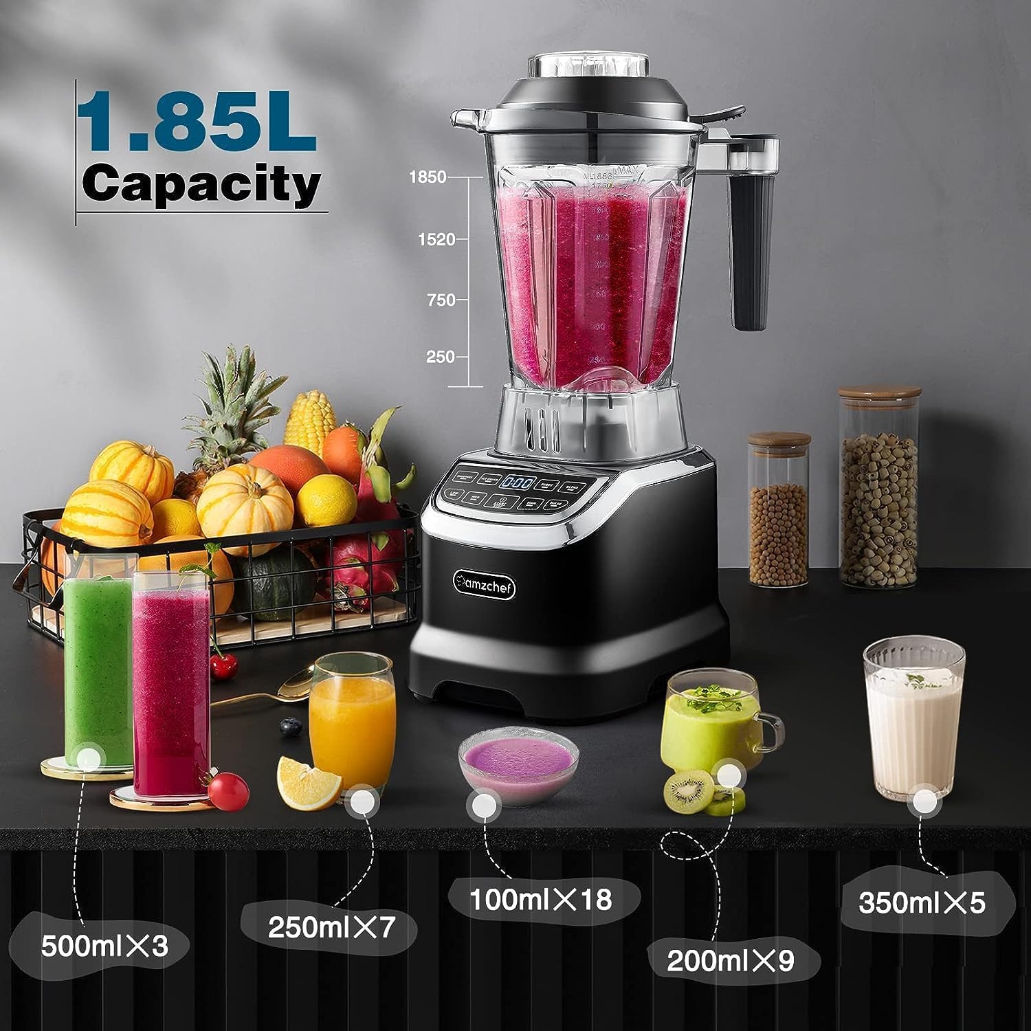 BLENDER CUP STAND MIXER AMZCHEF ZM5003 POWERFUL 1800W 1,85 L Manufacturer code 798038994353