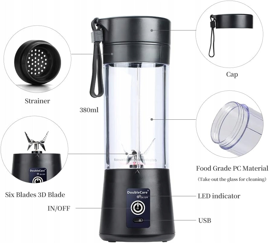 BLENDER PORTABLE USB 380ML 6 BLADES SMOOTHIE COCKTAILS CHARGED ELECTRIC Manufacturer code 5902912629087