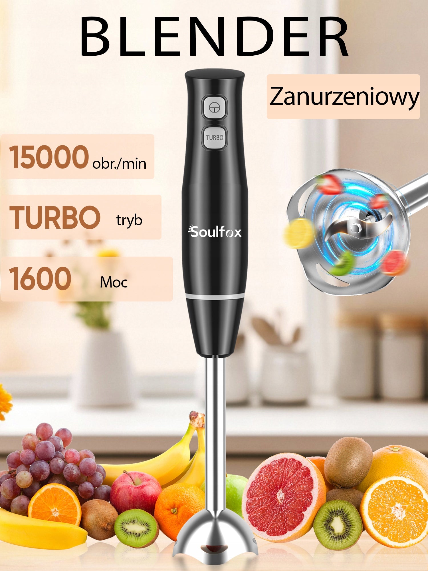 BLENDER RĘCZNY ROZDRABNIACZ MIKSER TURBO XXL czarny Manufacturer code ALGHF-clds-chb008-EU
