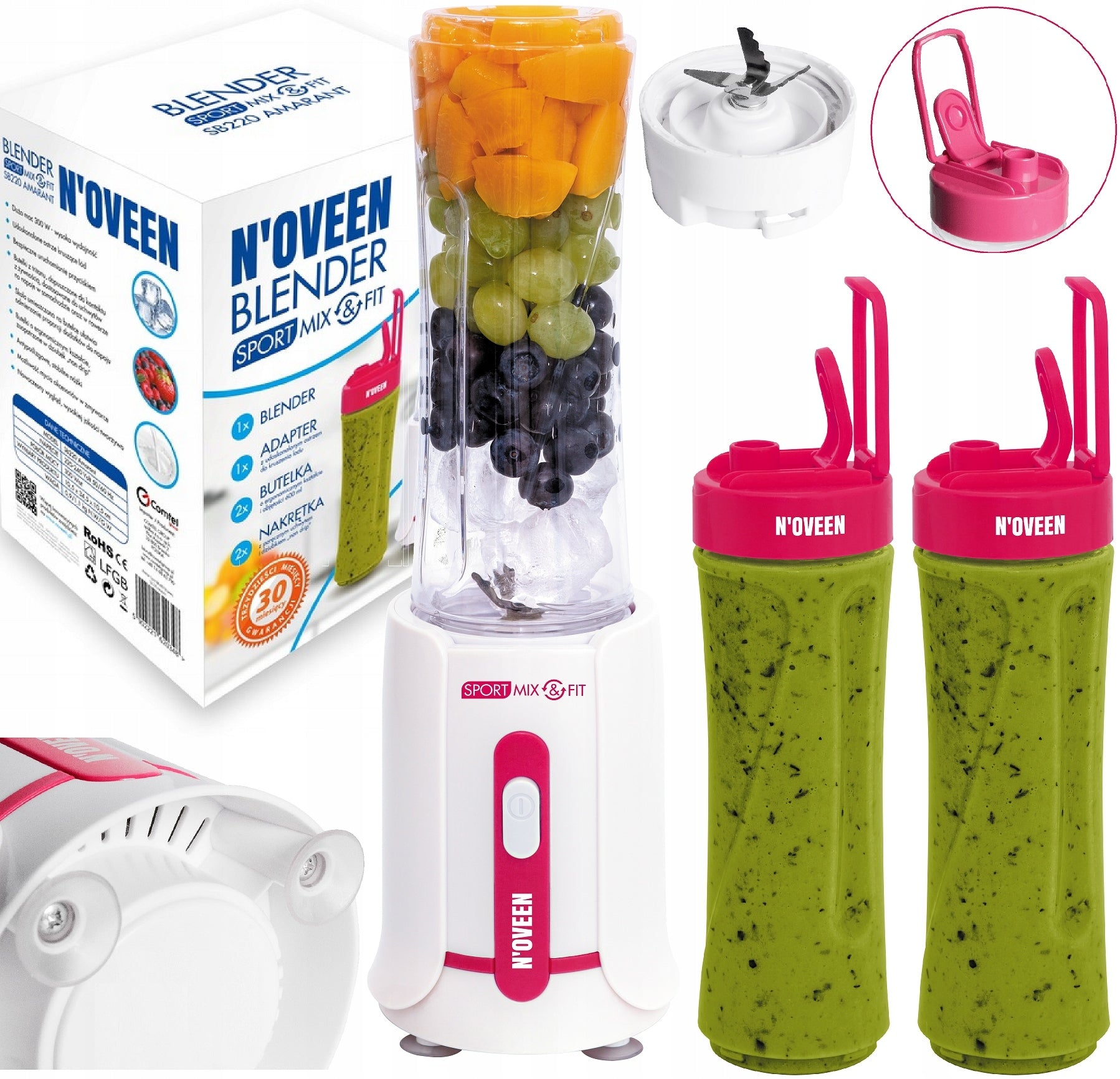 BLENDER SMOOTHIE COCKTAIL NOVEEN SB220 2 BOTTLES