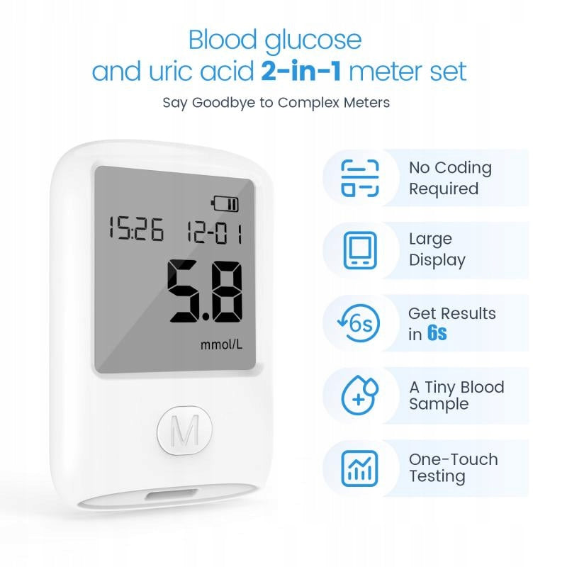 BLOOD GLUCOSE 25PCS URIC ACID 25 PCS UG 2 IN 1 GLUCOSE METER Packaging status original