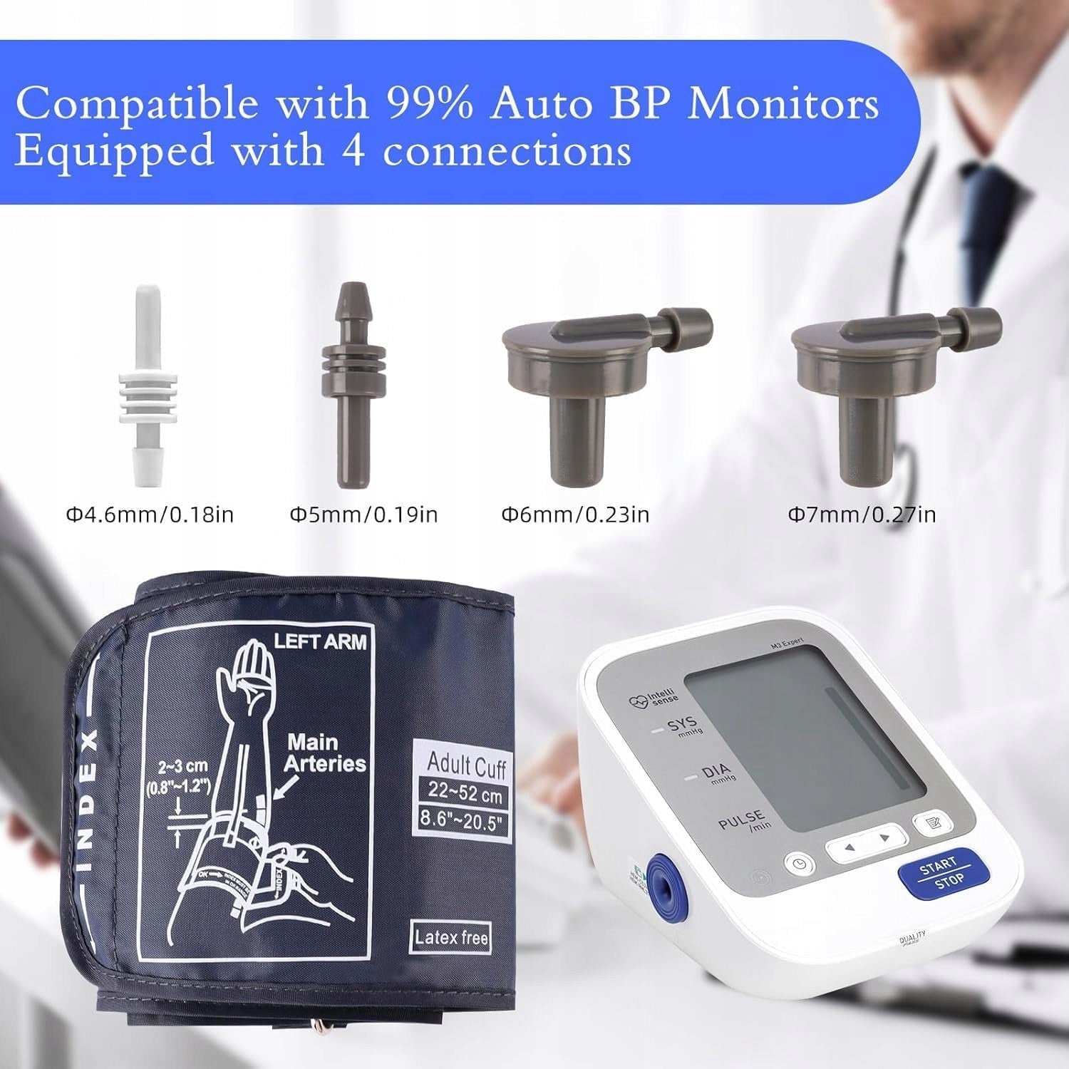 BLOOD PRESSURE MONITOR CUFF XL 22-52 CM REPLACEMENT 4 ADAPTERS Medical device no