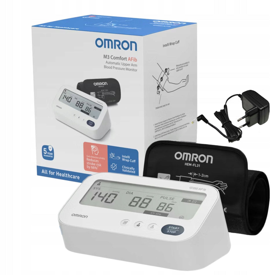 BLOOD PRESSURE MONITOR OMRON M3 COMFORT AFib NEW MODEL 2025 FLICKERING + POWER SUPPLY