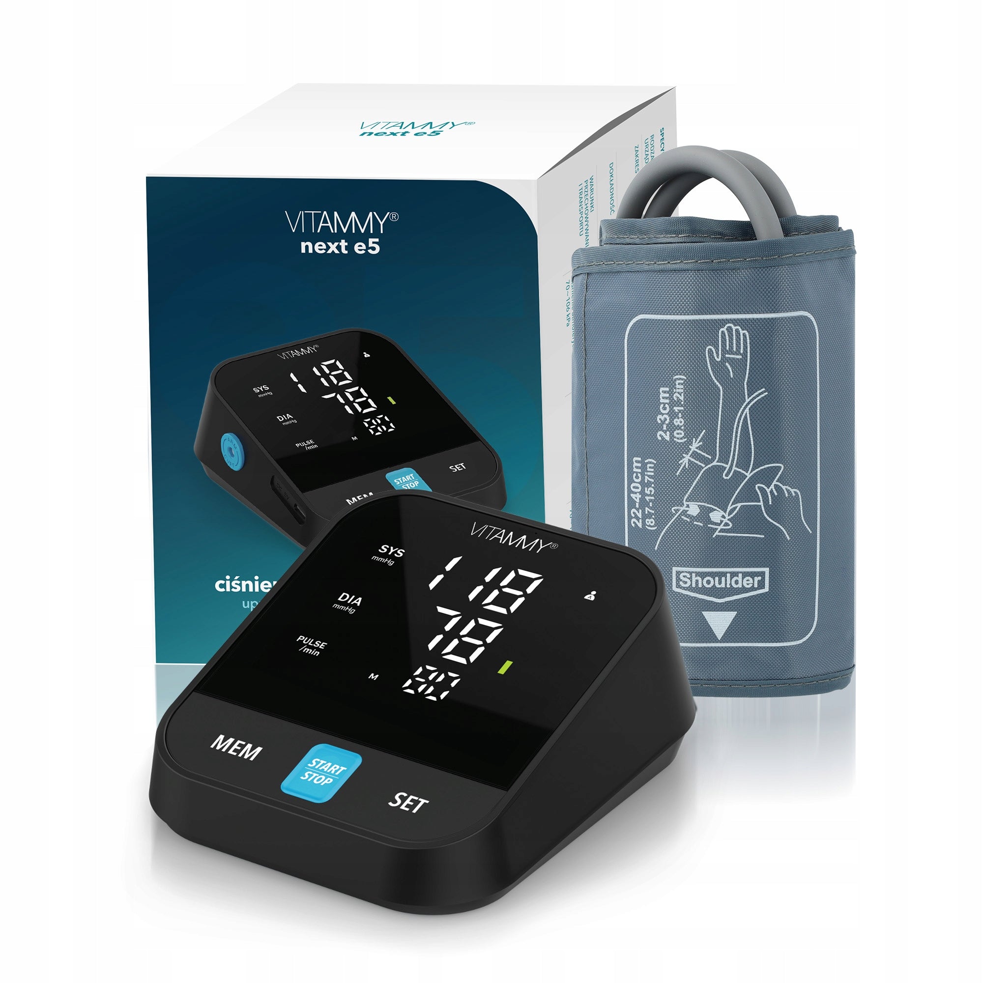 BLOOD PRESSURE MONITOR VITAMMY NEXT E5 SPEAKS in Polish ARRHYTHMIA CASE POWER SUPPLY FREEBIE Packaging status original