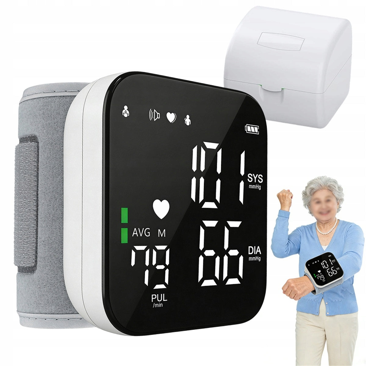 BLOOD PRESSURE MONITOR WITH FULL SCREEN LED DISPLAY AND SILENT OPERATING MODE