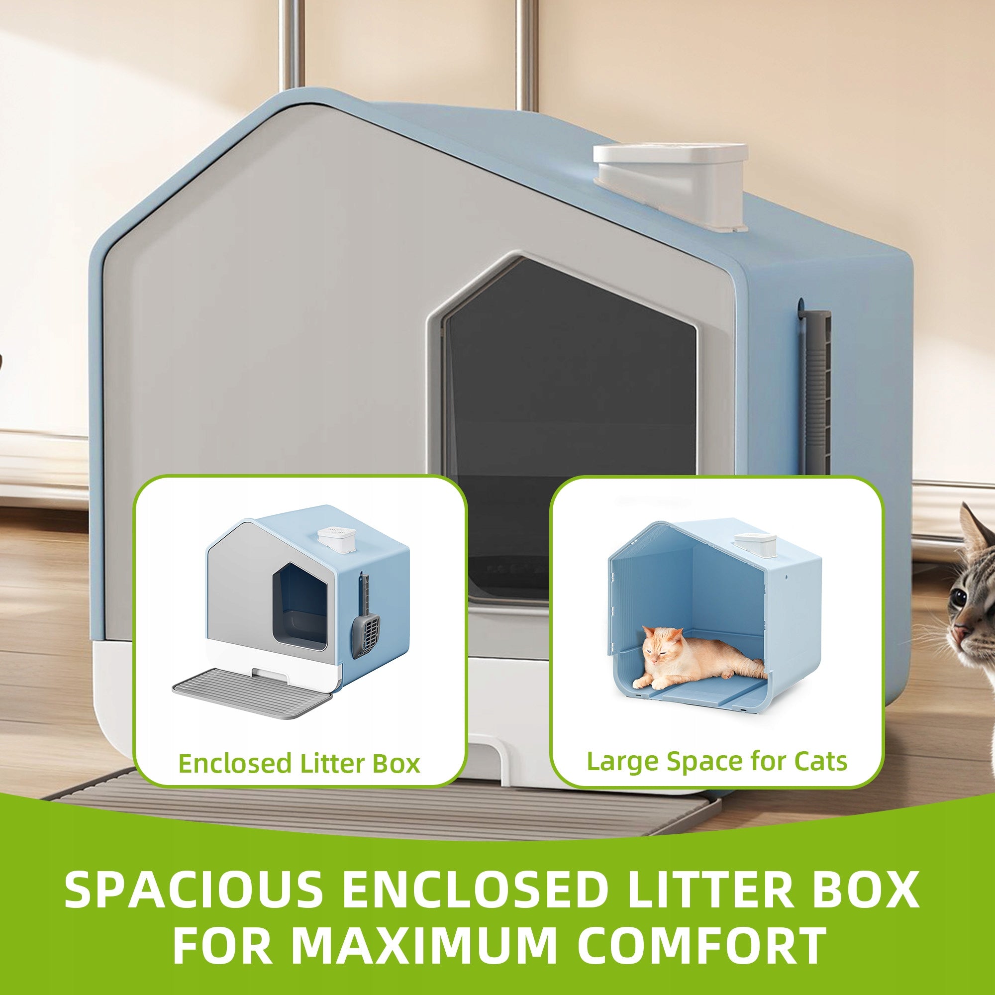 BLUE Large cat litter box closed Spatula+PP+AS XXL Color blue