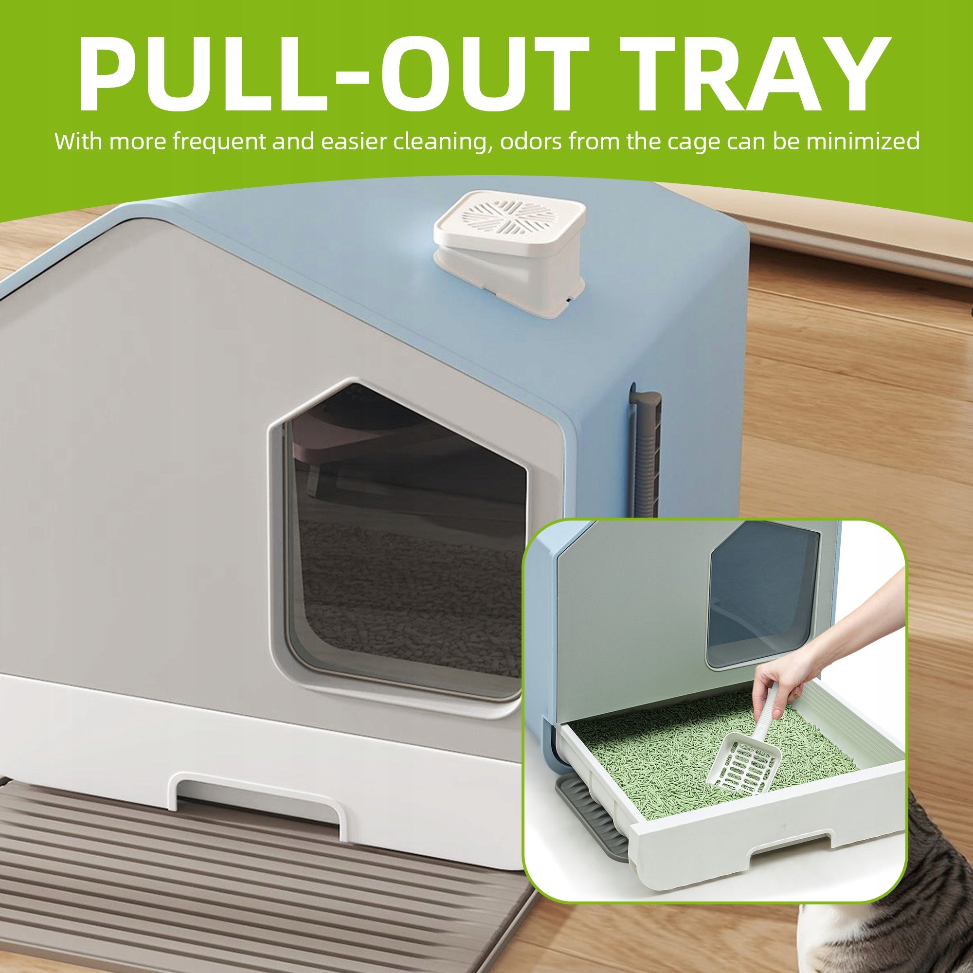 BLUE Large cat litter box closed Spatula+PP+AS XXL Length 42 cm