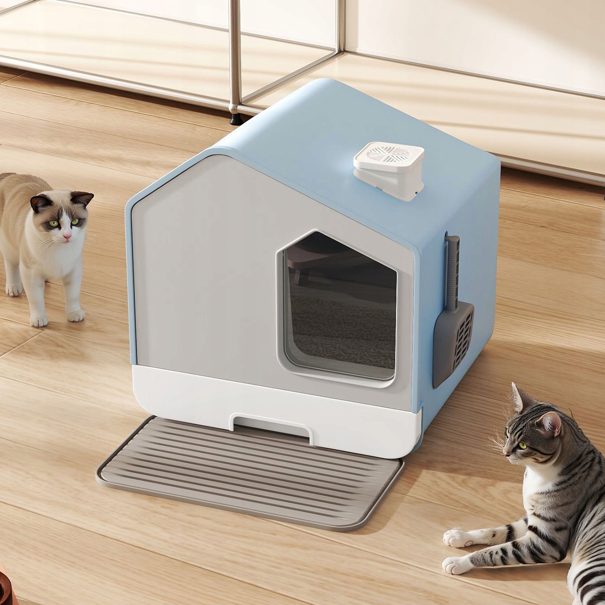 BLUE Large cat litter box closed Spatula+PP+AS XXL Packaging status original