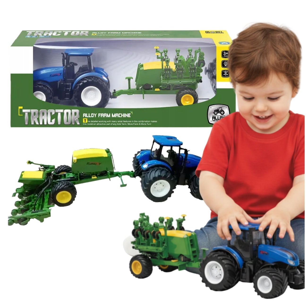 BLUE RC TRACTOR REMOTE CONTROLLED WITH AGRICULTURAL MACHINE FOR CHILDREN