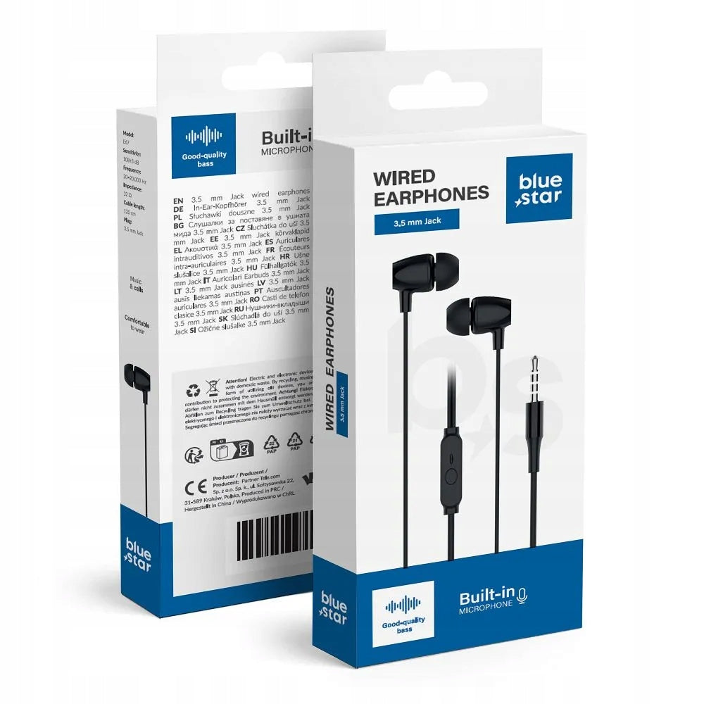 BLUE STAR wired headphones Jack 3,5 mm with microphone PA-E67 1,2 m black