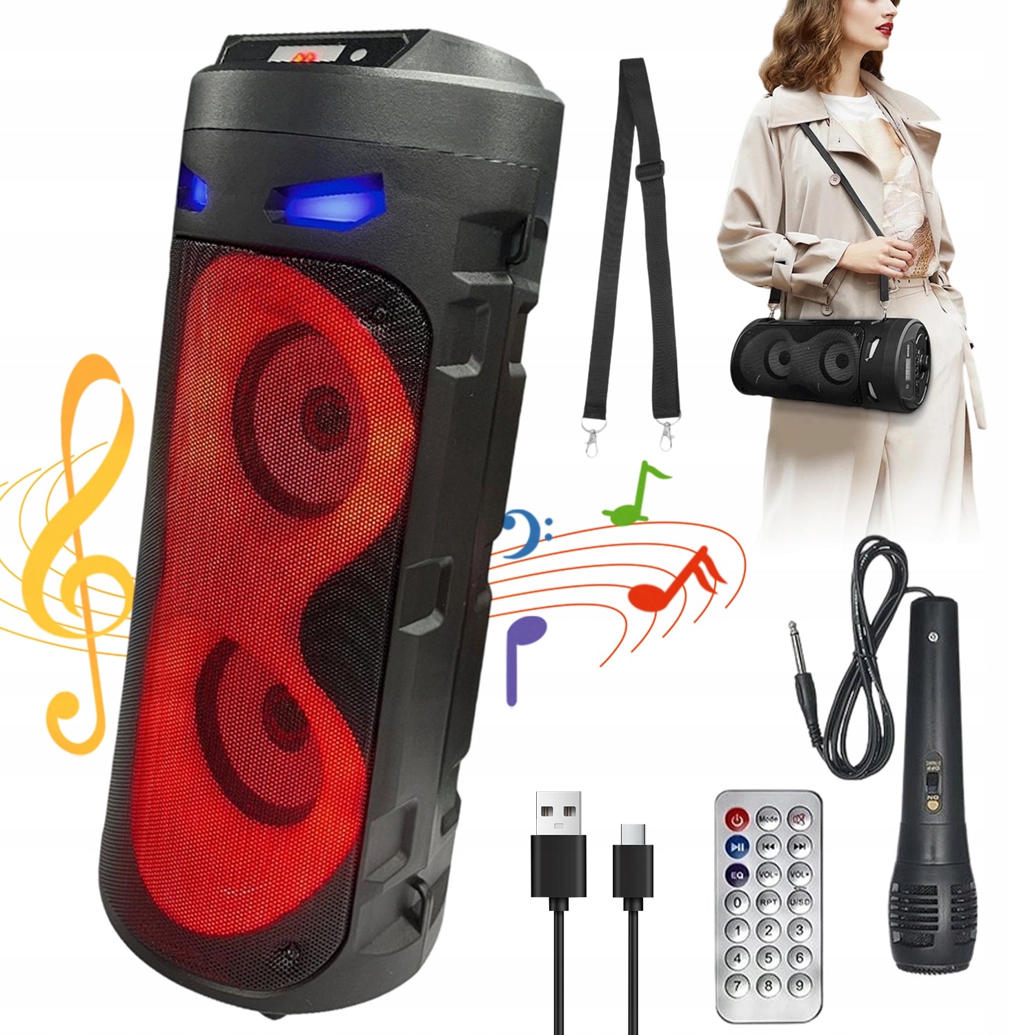 BLUETOOTH 5.0 16W PORTABLE KARAOKE SPEAKER WITH USB AUX FM TWS MICROPHONE