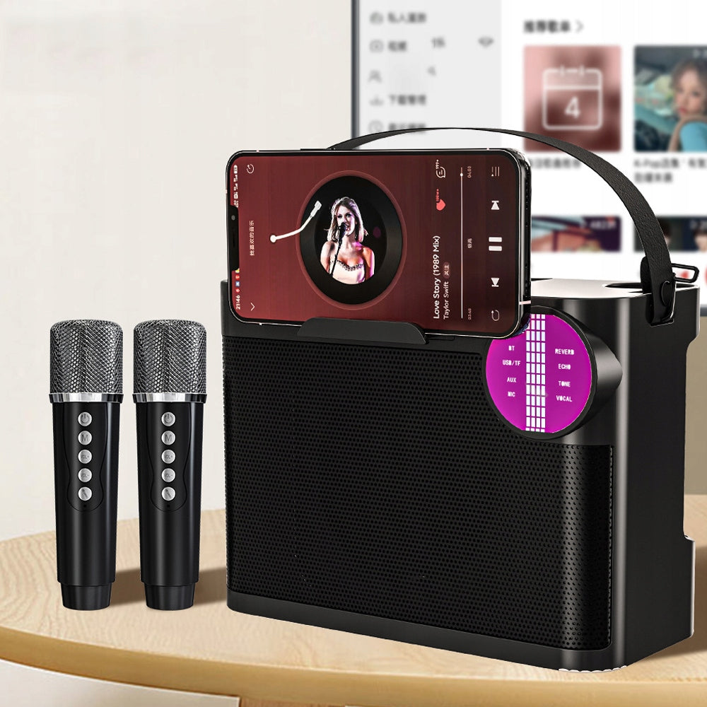 BLUETOOTH 5.3 KARAOKE KIT 10W SPEAKER WITH 2 MICROPHONES VOICE EFFECTS AND LED Packaging status original