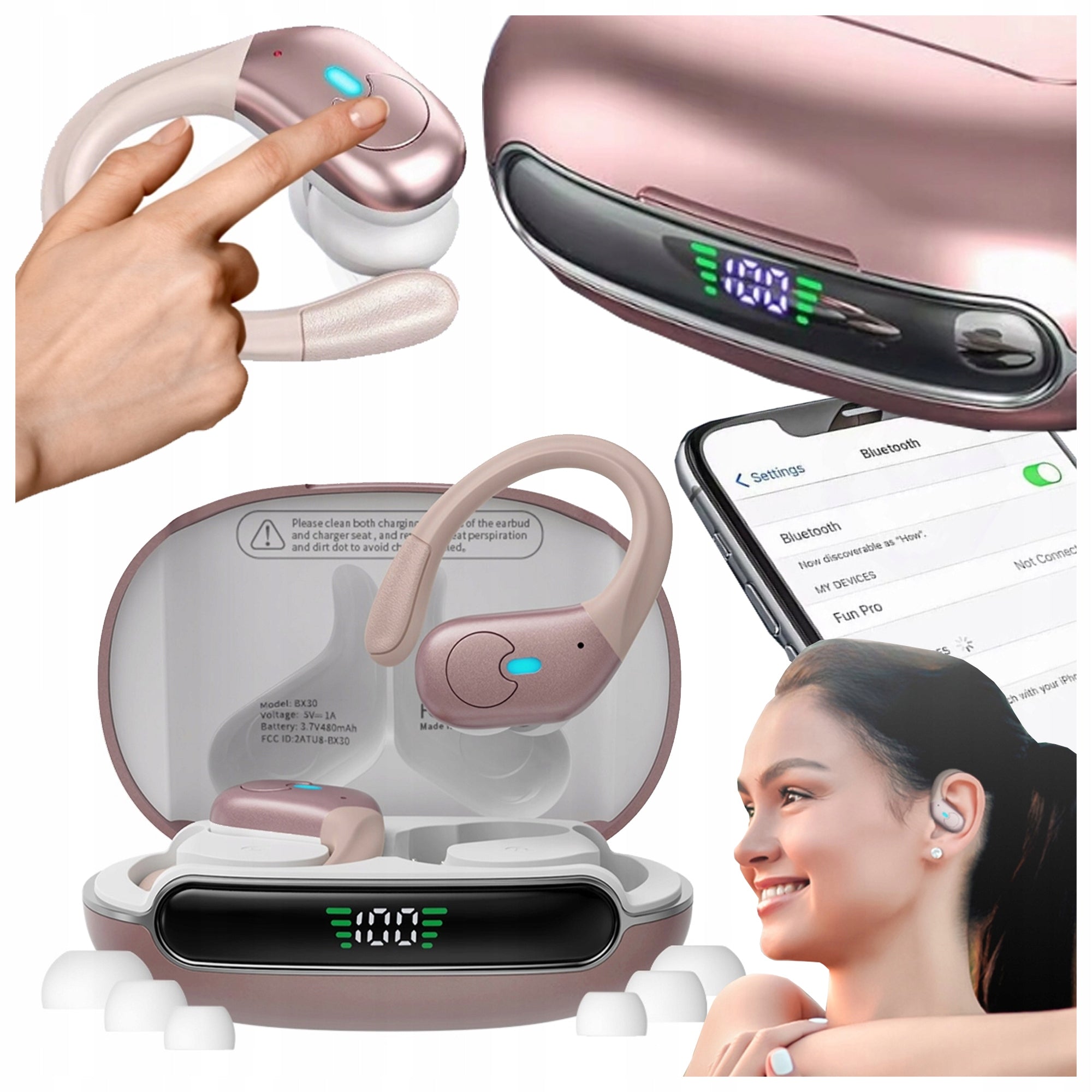 BLUETOOTH 5.3 WIRELESS BEHIND-THE-EAR HEADPHONES IN-EAR BASS TALK ROSES