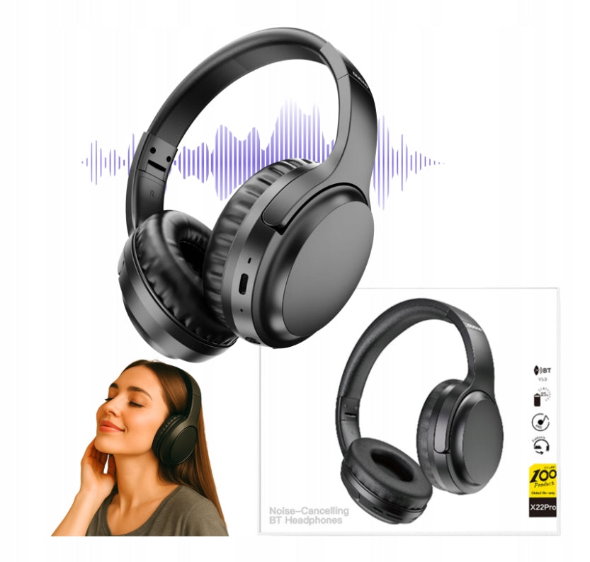 BLUETOOTH 5.3 X22PRO WIRELESS ON-EAR HEADPHONES - BLACK