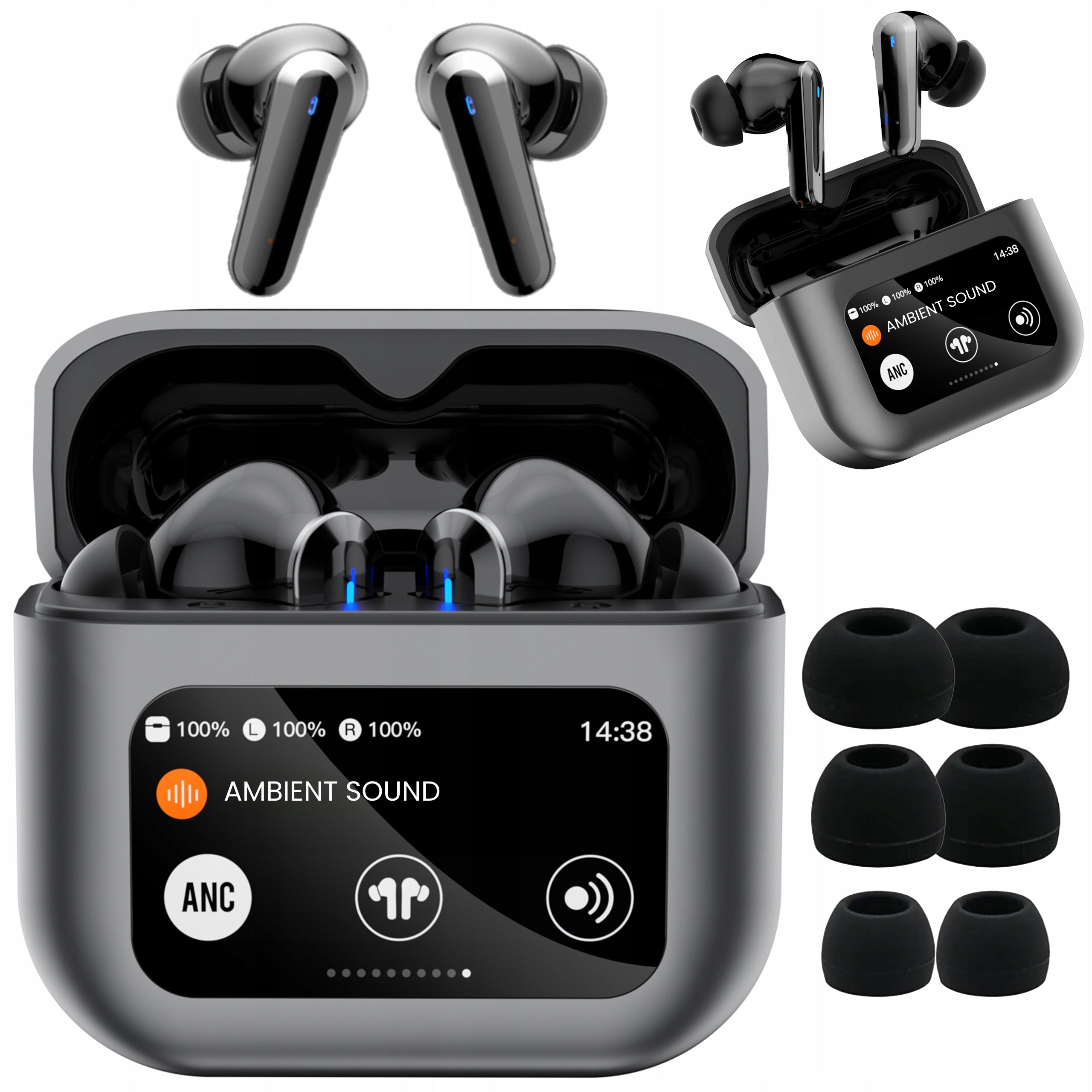 BLUETOOTH 5.4 ANC WIRELESS IN-EAR HEADPHONES TOUCHSCREEN DISPLAY