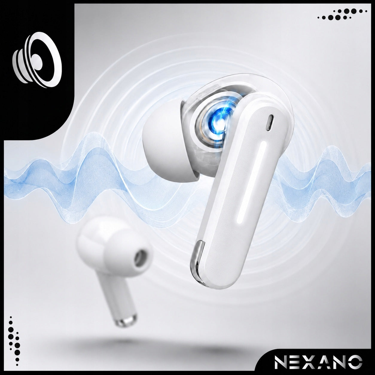 BLUETOOTH 6.0 ANC ENC WIRELESS IN-EAR HEADPHONES BASS WHITE Brand Nexano