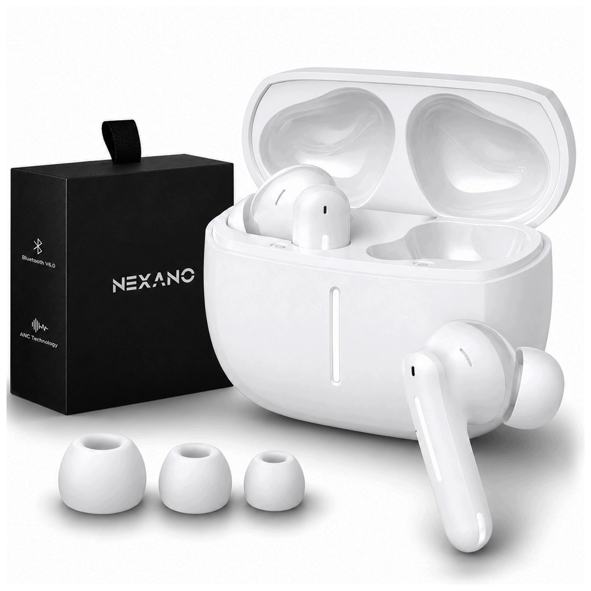 BLUETOOTH 6.0 ANC ENC WIRELESS IN-EAR HEADPHONES BASS WHITE