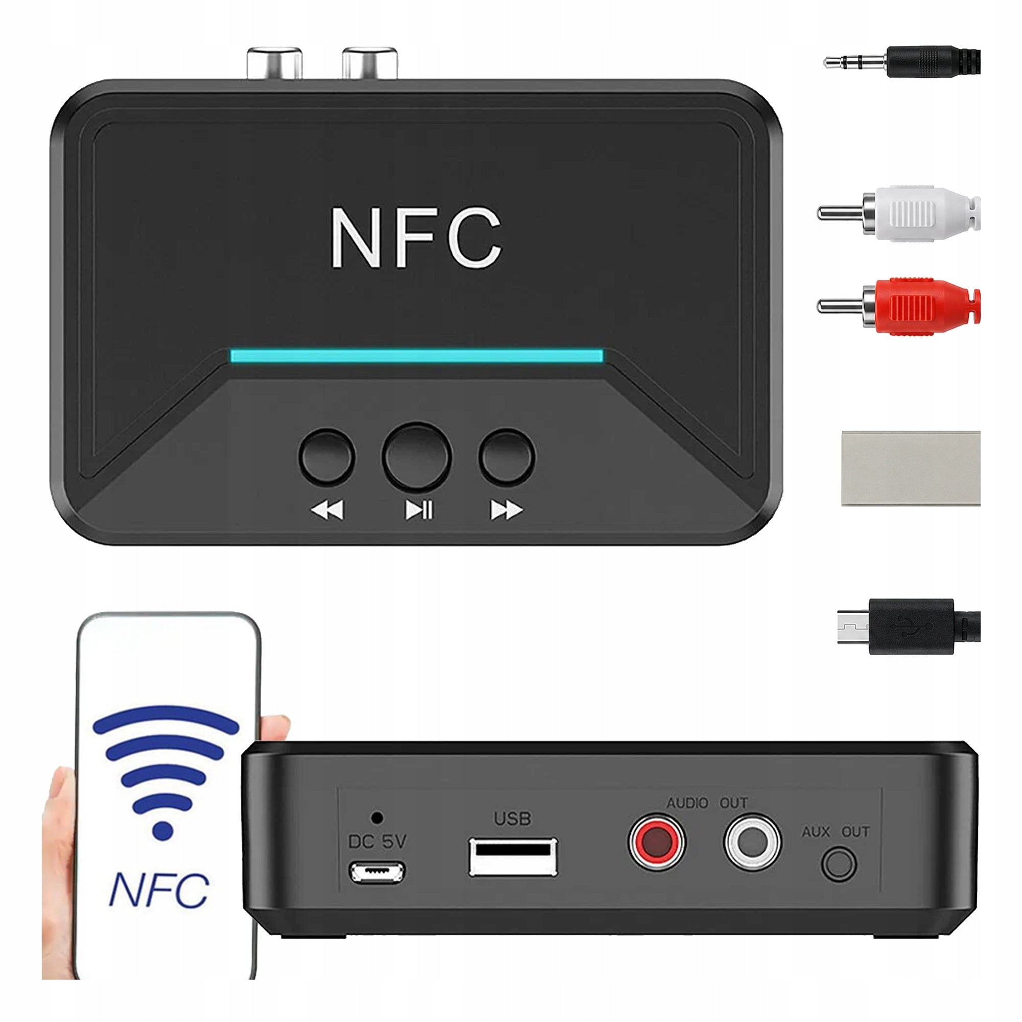 BLUETOOTH ADAPTER FOR TOWER AMPLIFIER AUX CHINCH JACK RECEIVER 5.0 NFC Packaging status original