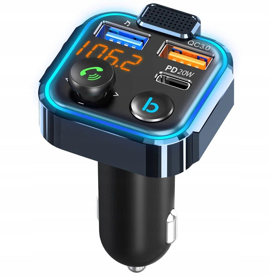 BLUETOOTH AUDIO TRANSMITTER FM MP3 BT FAST CHARGER 3X USB QC 3.0 RGB Brand Xtrobb