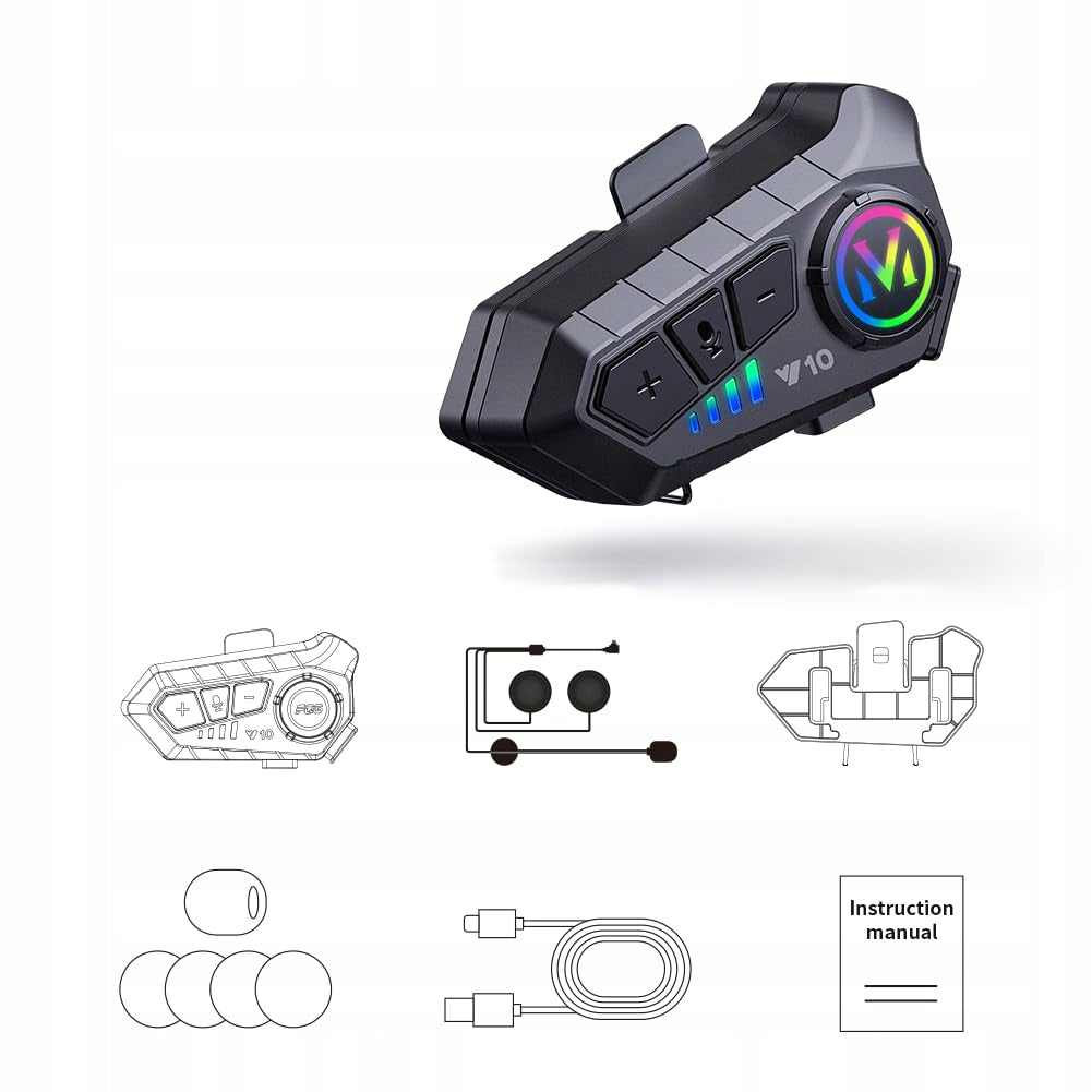 BLUETOOTH HEADSET FOR MOTORCYCLE HELMET 20 M 1000 MAH IPX6 Manufacturer no brand