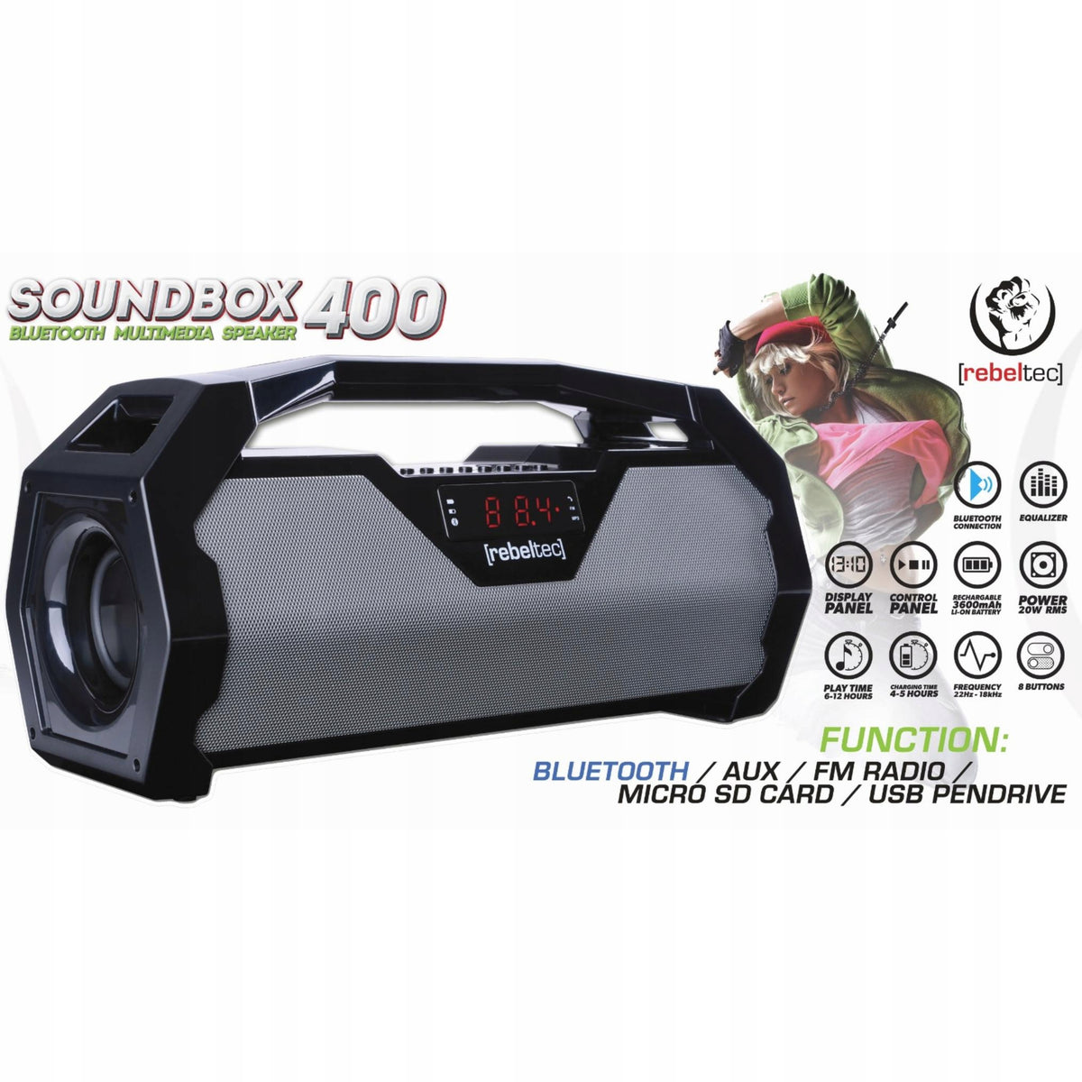 BLUETOOTH KITCHEN SPEAKER* WIRELESS BOOMBOX Color black