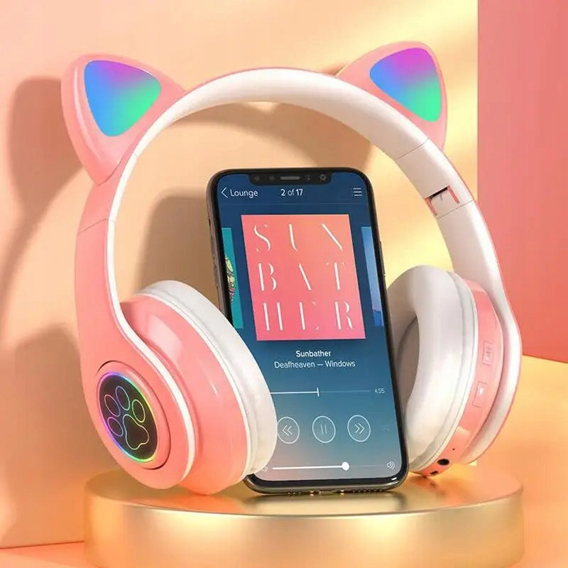 BLUETOOTH LED RGB HEADPHONES GLOWING CAT Ear HEADPHONES Packaging status original