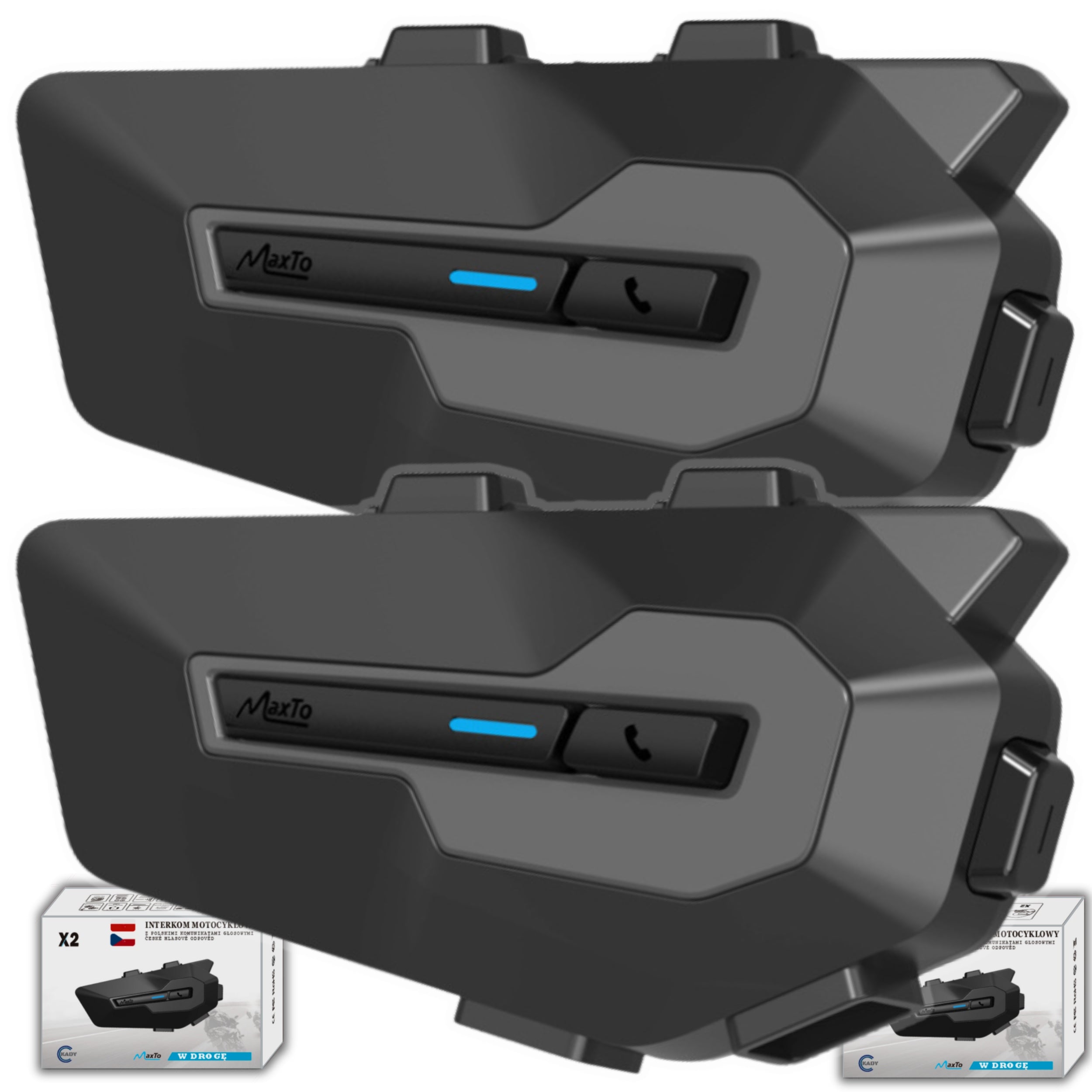 BLUETOOTH MOTORCYCLE INTERCOM MAXTO X2 |1000M|Polish LEKTOR| MUSIC SHARING