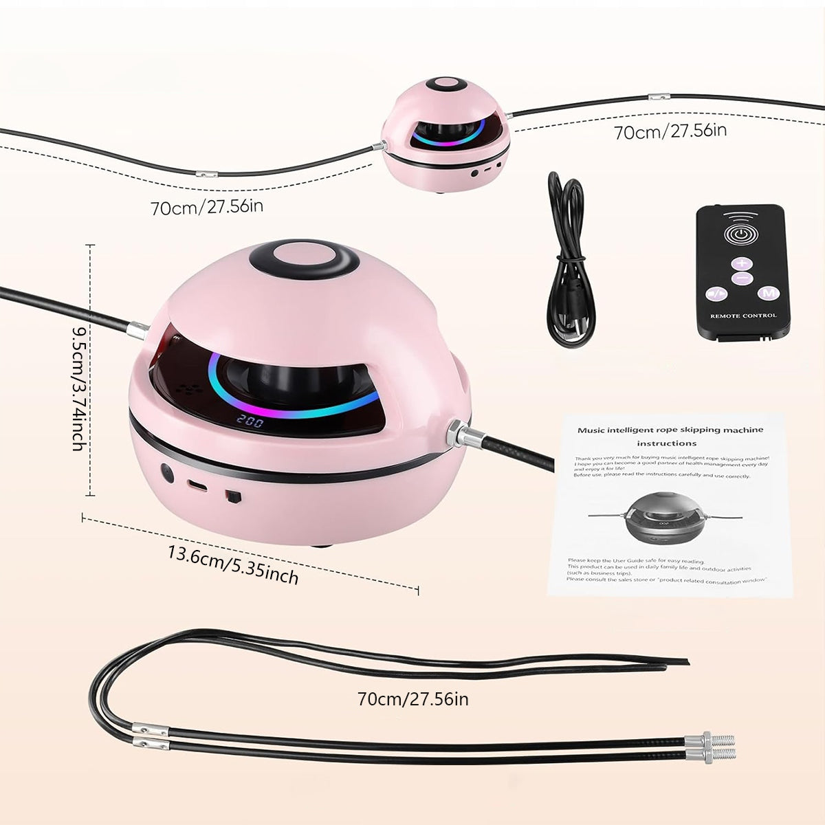 BLUETOOTH MUSIC SKIPPING ROPE AUTOMATIC WITH COUNTER + LED DISPLAY Color pink