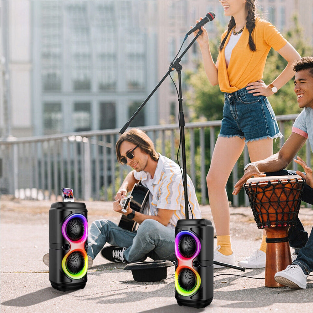 BLUETOOTH SPEAKER 5.0 WITH KARAOKE MICROPHONE 7 RGB LIGHT MODES TO RHYTHM Packaging status original