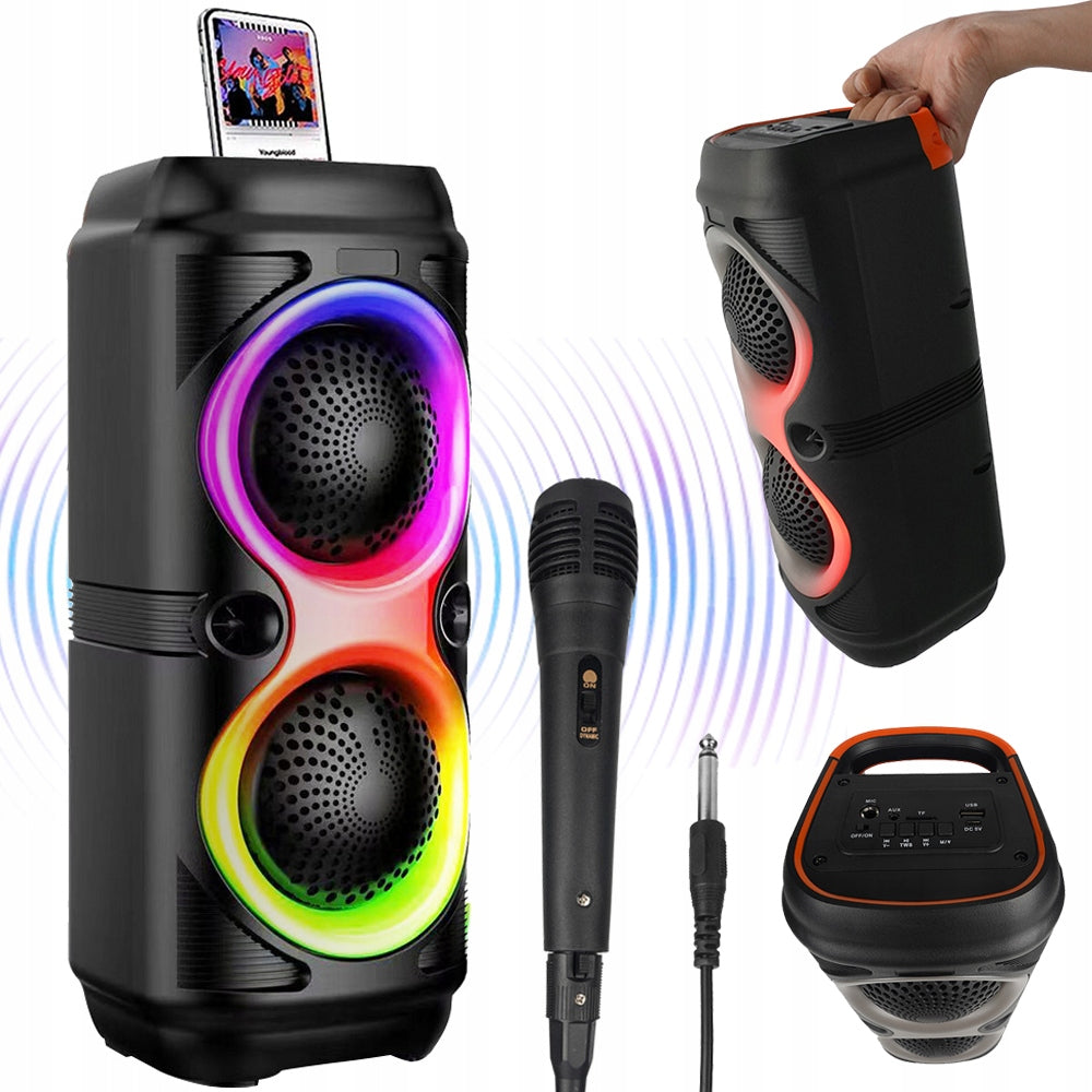 BLUETOOTH SPEAKER 5.0 WITH KARAOKE MICROPHONE 7 RGB LIGHT MODES TO RHYTHM
