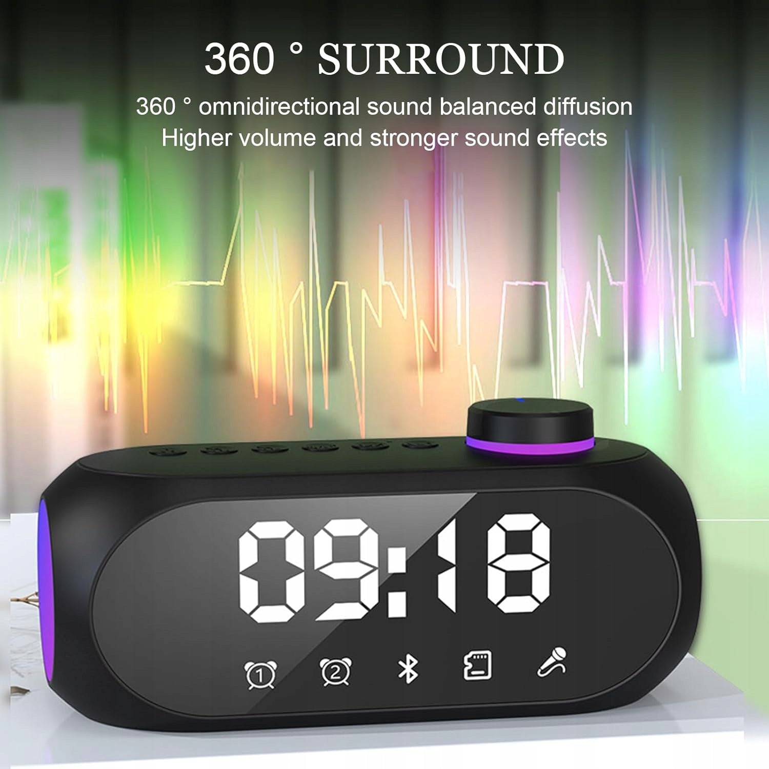 BLUETOOTH SPEAKER 6IN1 RGB LED CLOCK STEREO ALARM 360° Model A1