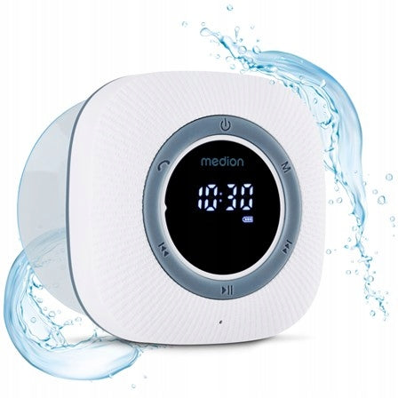 BLUETOOTH SPEAKER FOR SHOWER RADIO FM IPX6 LED ALARM USB-C MEDION Packaging status original