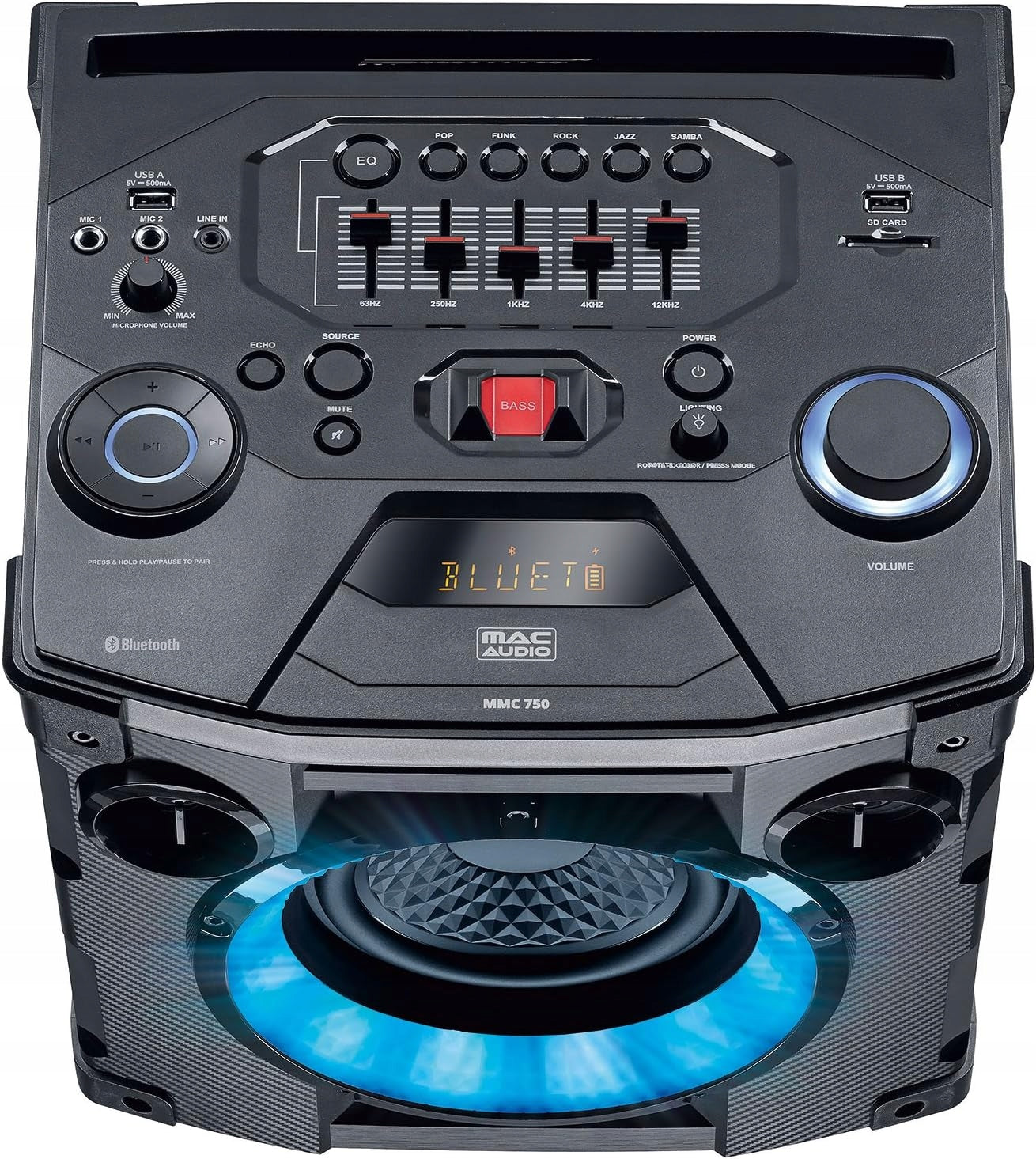 BLUETOOTH SPEAKER For Party Portable KARAOKE LED Column 200W Brand MAC Audio