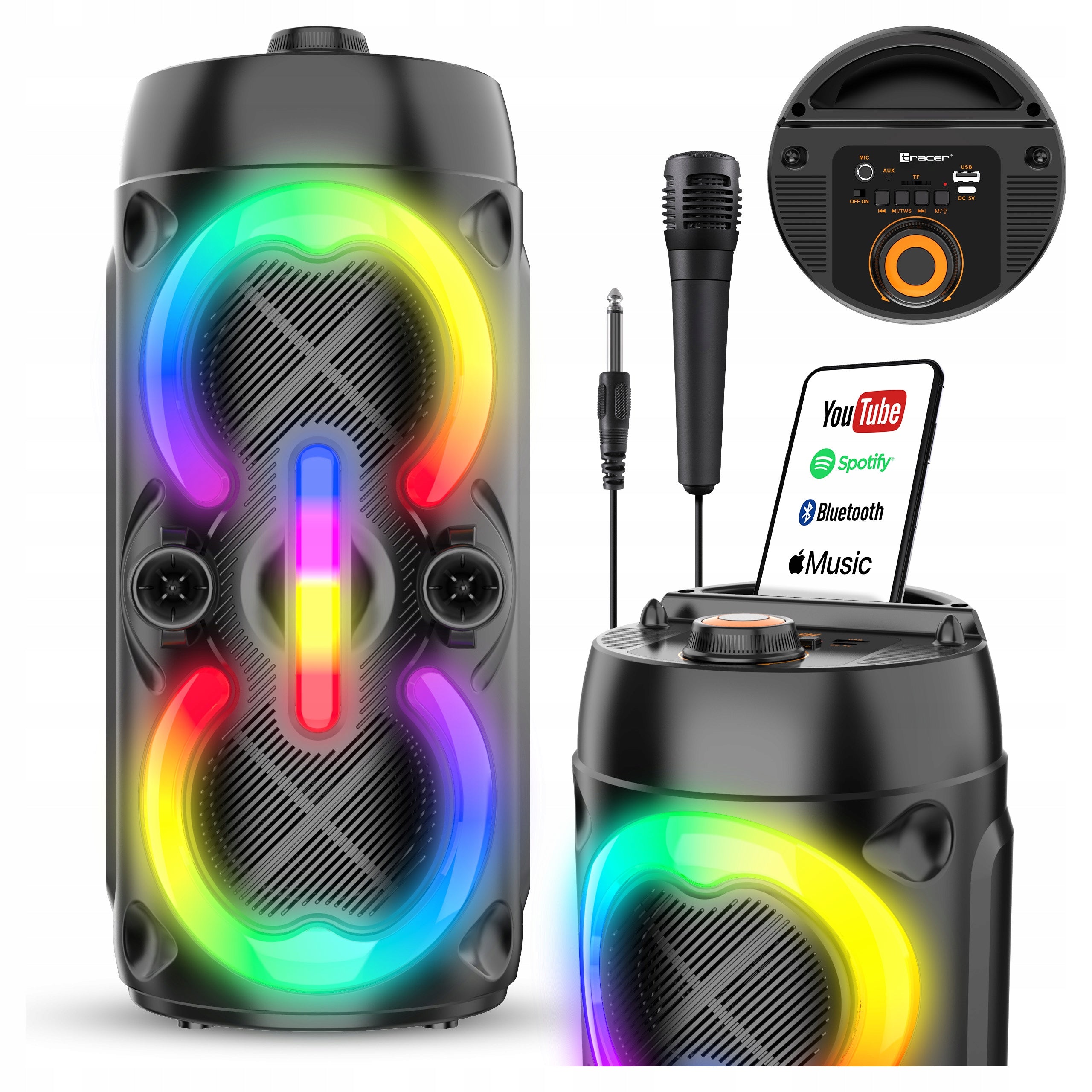 BLUETOOTH SPEAKER LARGE BOOMBOX PORTABLE WIRELESS USB KARAOKE RGB 20W