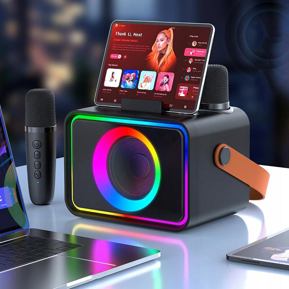 BLUETOOTH SPEAKER PORTABLE 2 MICROPHONES FOR SINGING AT HOME PARTIES Packaging status original