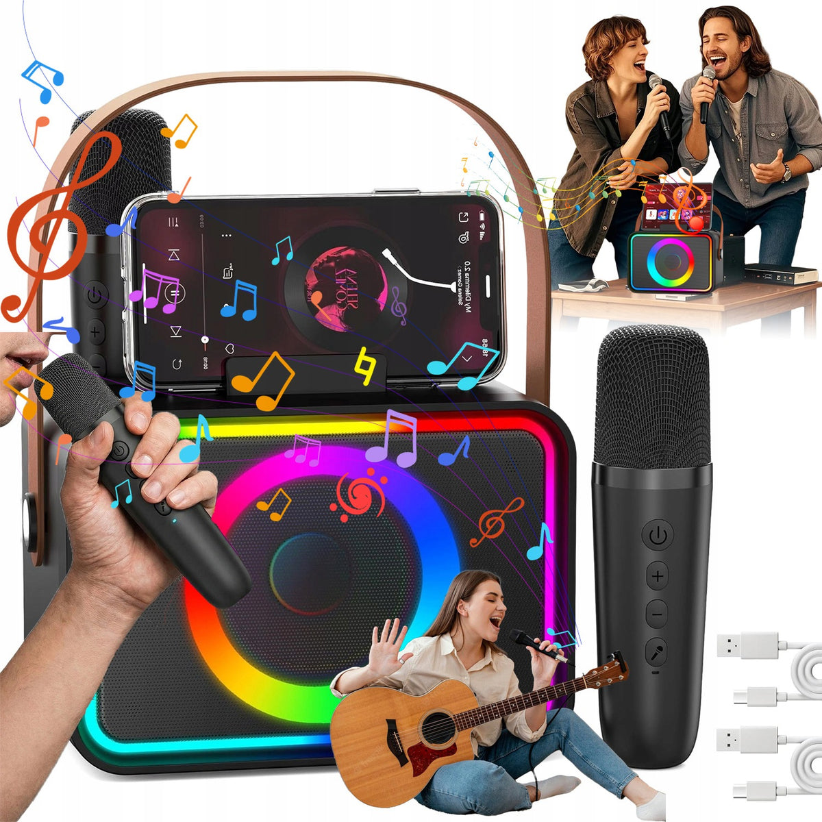 BLUETOOTH SPEAKER PORTABLE 2 MICROPHONES FOR SINGING AT HOME PARTIES