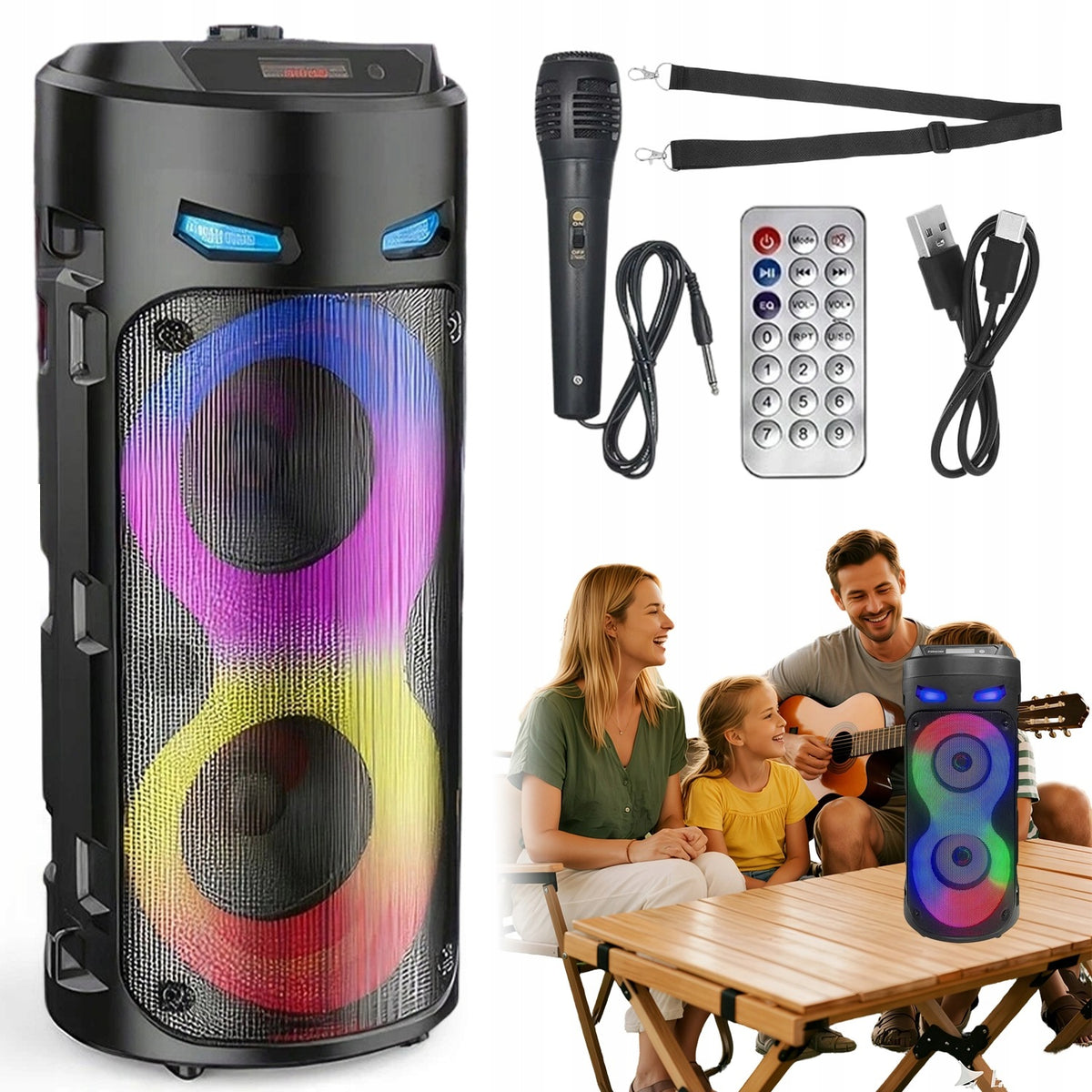 BLUETOOTH SPEAKER PORTABLE 5.0 KARAOKE WITH MICROPHONE LED DISCO RADIO
