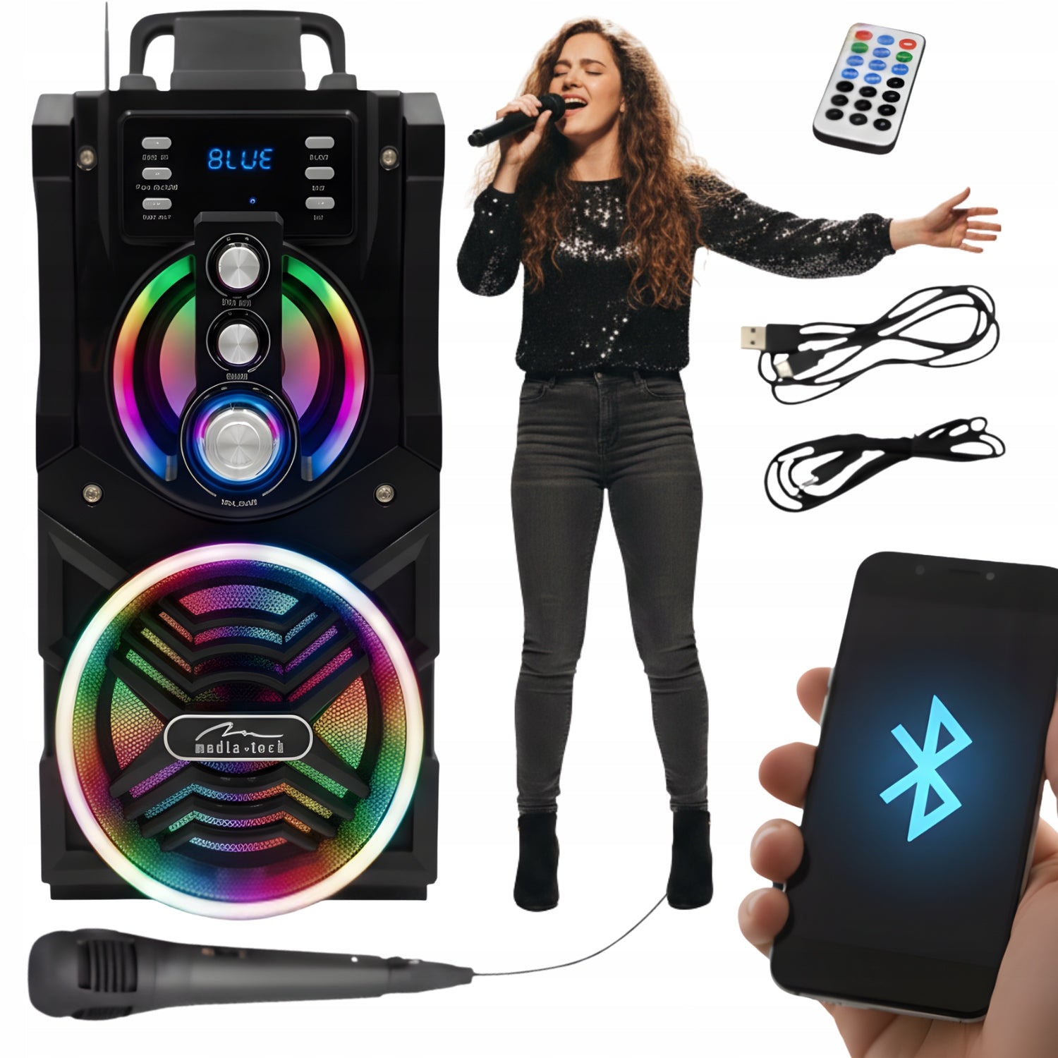 BLUETOOTH SPEAKER PORTABLE 850W KARAOKE COLUMN RADIO FM MOBILE BOOMBOX