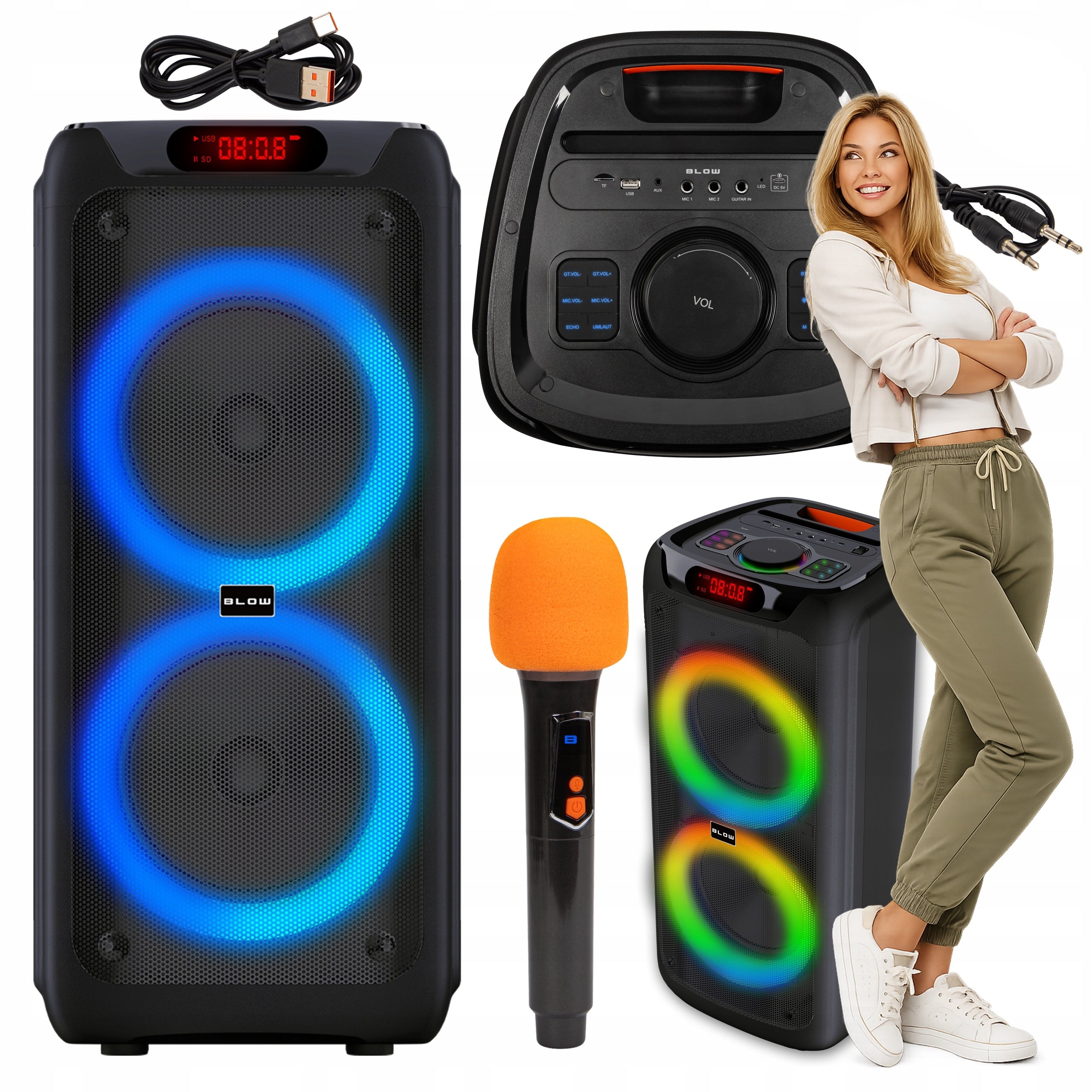 BLUETOOTH SPEAKER PORTABLE BLACK WIRELESS LARGE KARAOKE MICROPHONE 280W