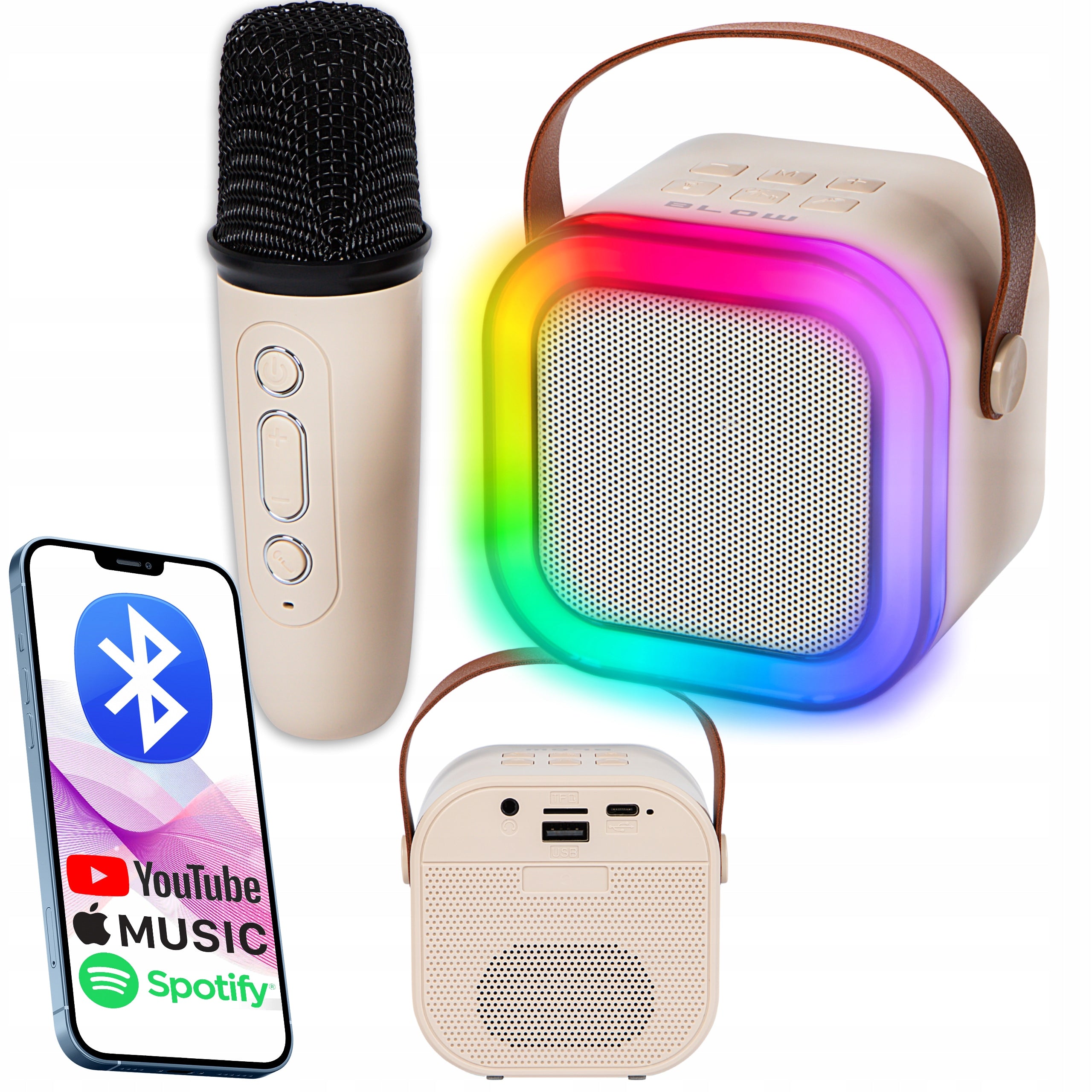 BLUETOOTH SPEAKER PORTABLE KARAOKE RGB MICROPHONE MINI JACK USB SD