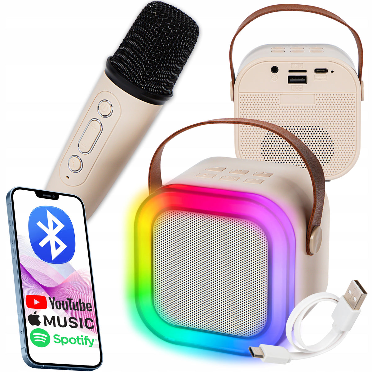 BLUETOOTH SPEAKER PORTABLE KARAOKE RGB MICROPHONE MINI JACK USB SD