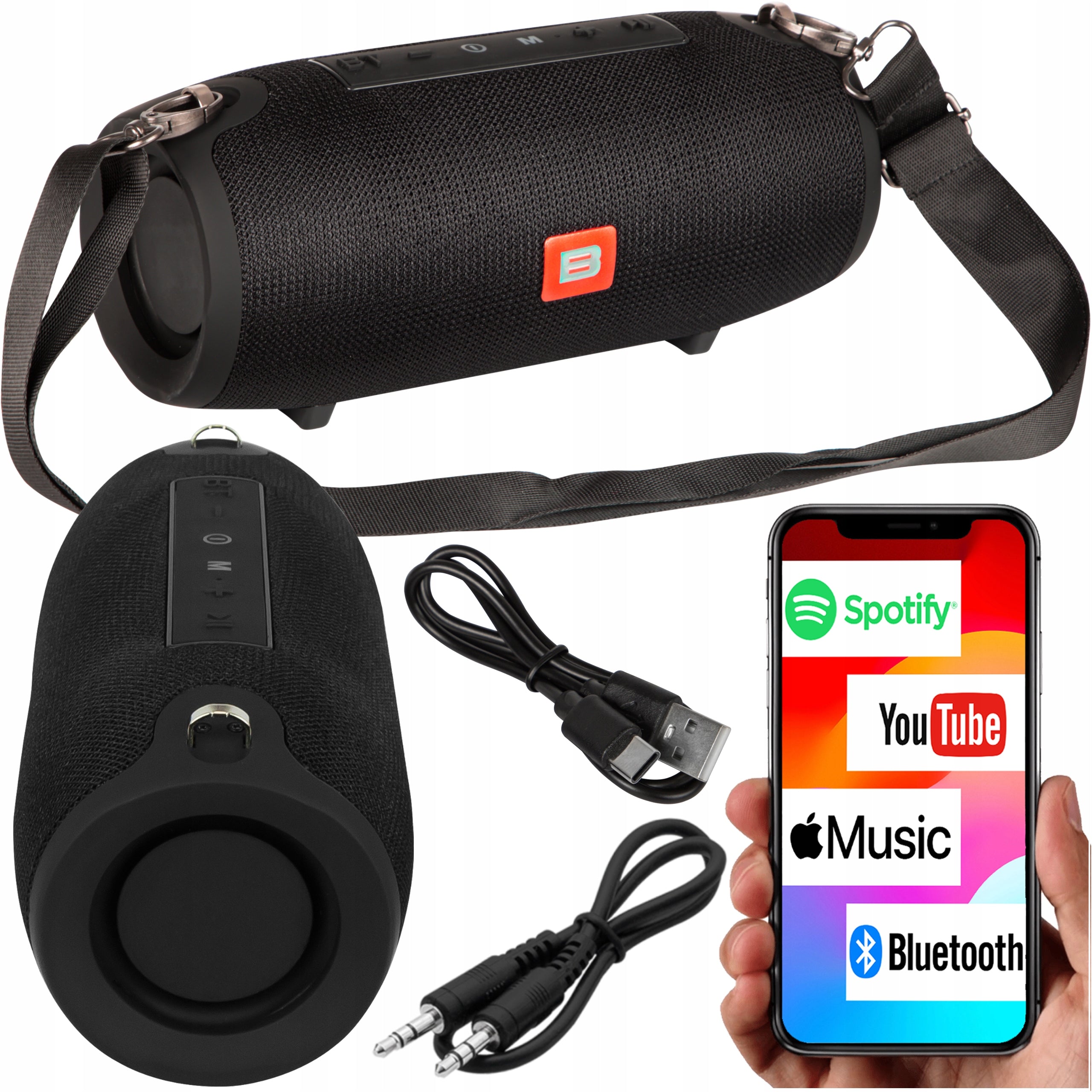BLUETOOTH SPEAKER PORTABLE WIRELESS BASS SD FM USB AUX BLACK RADIO