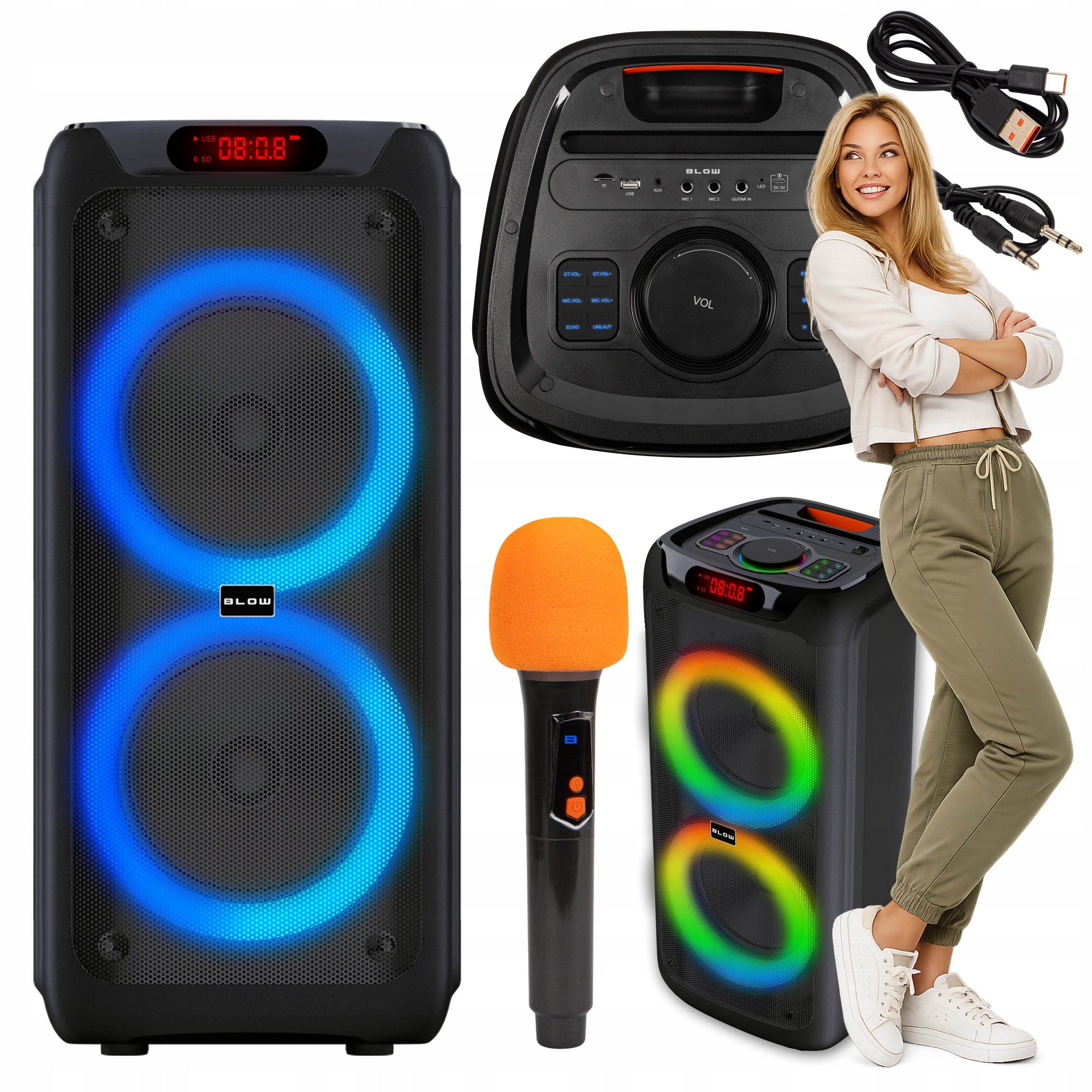 BLUETOOTH SPEAKER PORTABLE WIRELESS LARGE KARAOKE MICROPHONE 280W
