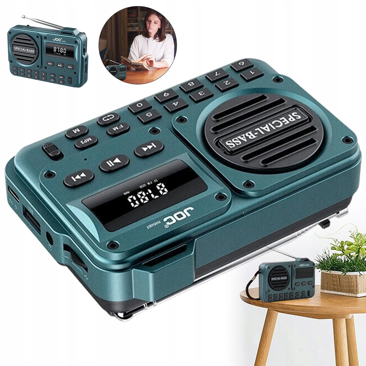 BLUETOOTH SPEAKER RADIO FM WITH USB-C CHARGING 800MAH PORTABLE BATTERY