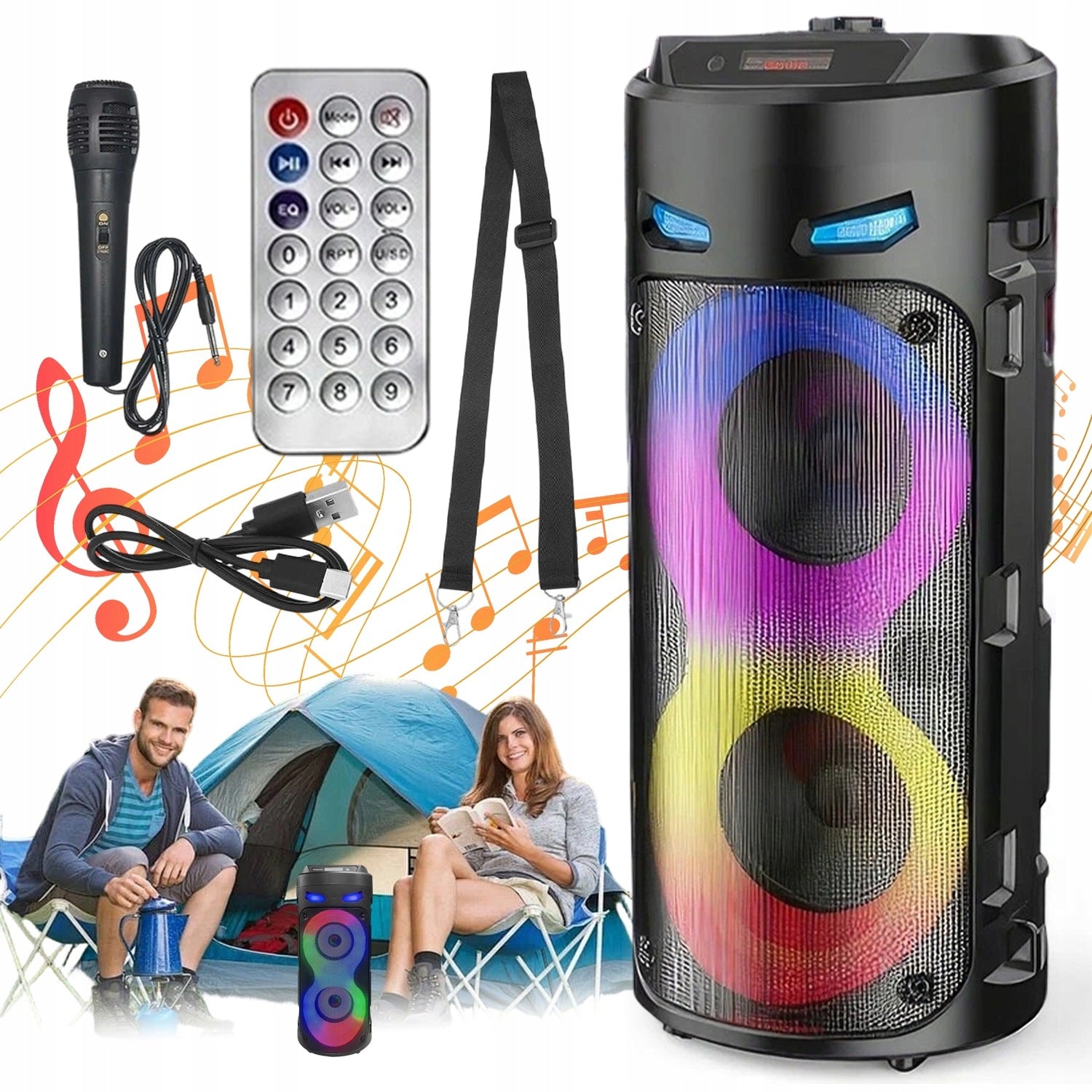 BLUETOOTH SPEAKER TWS PAIR STEREO KARAOKE MICROPHONE LED RGB USB TF PORTABLE